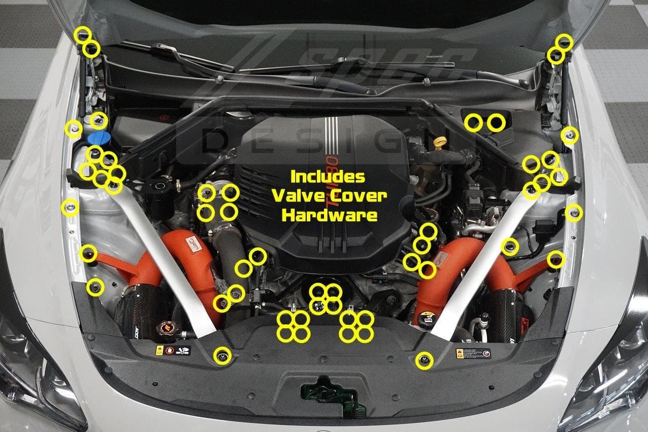 ZSPEC "Stage 3" Dress Up Bolts® Fastener Kit for '18+ Kia Stinger GT K8, Stainless & Billet - ZSPEC Design LLC - Hardware Fasteners - Fastener Kit, kia, stage 3, stinger - zspecdesign.com