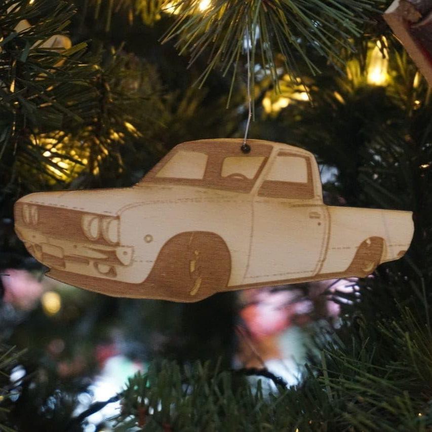 ZSPEC Laser-Engraved Birch Ornament, Style: Datsun 620 truck, ~5-inch Wide - ZSPEC Design LLC - Holiday Ornaments - 620, datsun, holiday, lifestyle, ornament, truck - zspecdesign.com