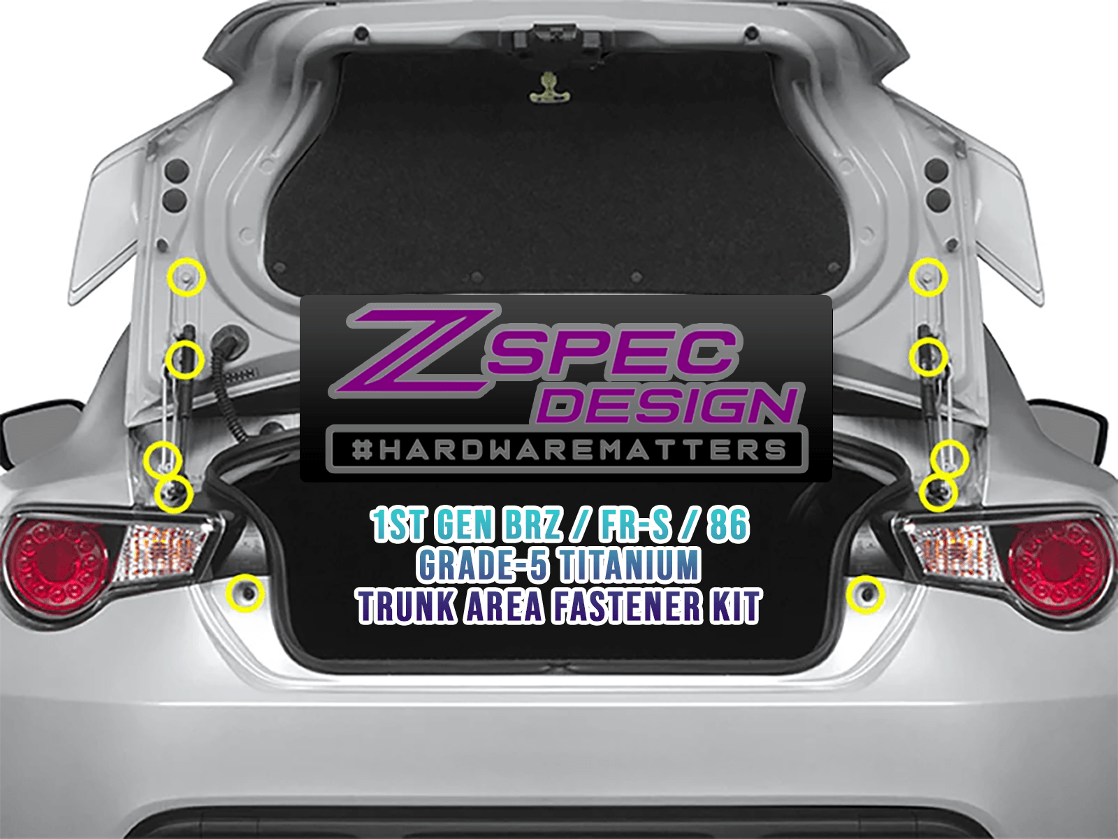 ZSPEC Dress Up Bolts Trunk Fastener Kit for '13-21 Scion FRS, Subaru BRZ, Toyota 86, Titanium grade 5 gr5 blue red purple black silver gold burned