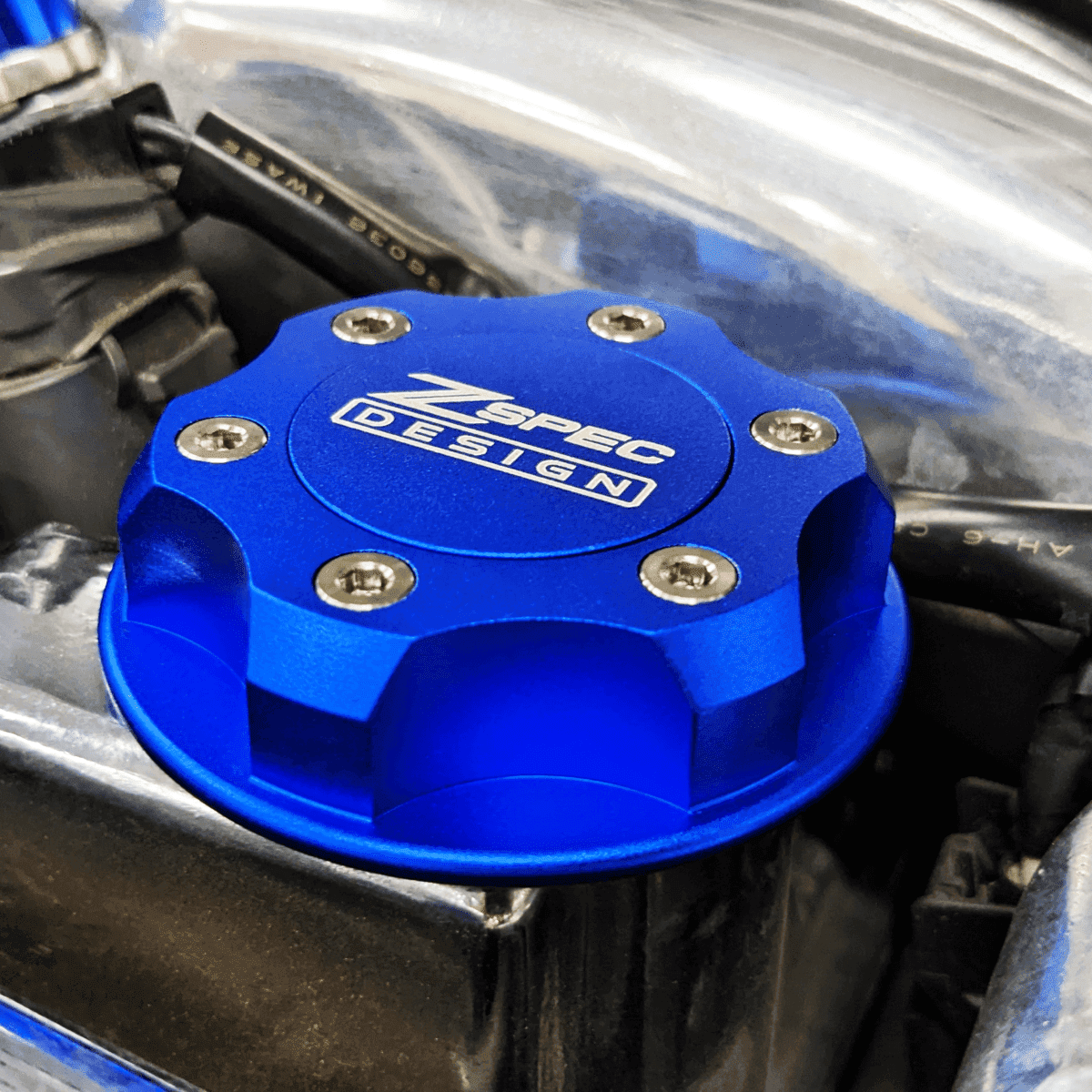 ZSPEC Billet Oil Filler Cap for Nissan/Infiniti/Datsun, Blue Cap w/ Titanium Accents - ZSPEC Design LLC - Hardware Fasteners - 2023, 240sx, 240z, 260z, 280z, 280zx, 300z, 300zx, 350z, 370z, 380RS, 400z, accessory, bob sharp, cap, d40, d41, DE & HR, DE & REVUP, FairladyZ, frontier, g35, g37, GT-R, GTR, hakosuka, j30, nismo, nissan, nissanz, nisssan, oil, oil cap, q50, q60, R32, R34, RB20, RB25, RB26, RB30, rogue, RZ34, s30, titan, VQ, vq37, VR, vr30ddtt, z, z31, z32, z33, z34, z34 s2, z34s2 - zspecdesign.com