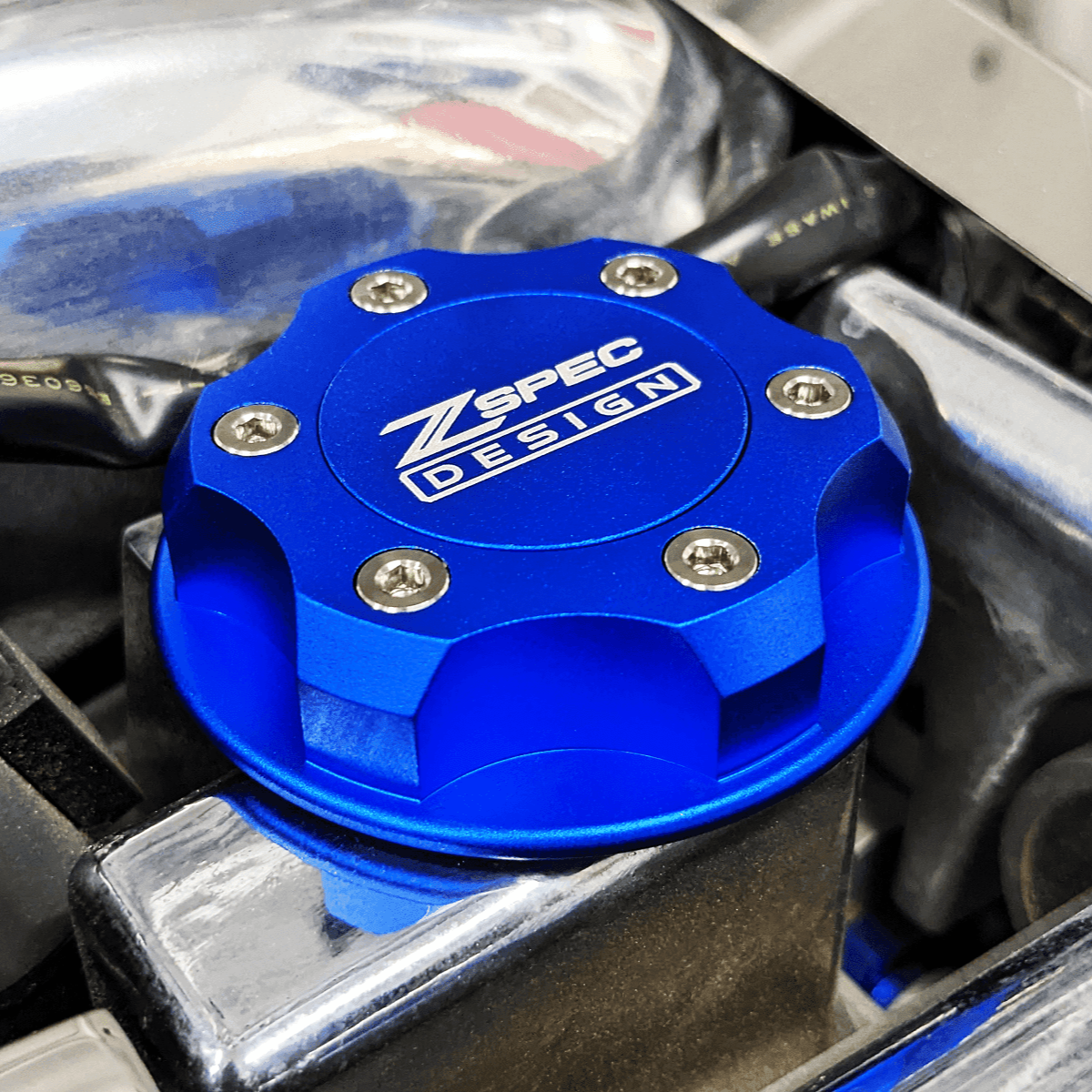ZSPEC Billet Oil Filler Cap for Nissan/Infiniti/Datsun, Blue Cap w/ Titanium Accents - ZSPEC Design LLC - Hardware Fasteners - 2023, 240sx, 240z, 260z, 280z, 280zx, 300z, 300zx, 350z, 370z, 380RS, 400z, accessory, bob sharp, cap, d40, d41, DE & HR, DE & REVUP, FairladyZ, frontier, g35, g37, GT-R, GTR, hakosuka, j30, nismo, nissan, nissanz, nisssan, oil, oil cap, q50, q60, R32, R34, RB20, RB25, RB26, RB30, rogue, RZ34, s30, titan, VQ, vq37, VR, vr30ddtt, z, z31, z32, z33, z34, z34 s2, z34s2 - zspecdesign.com