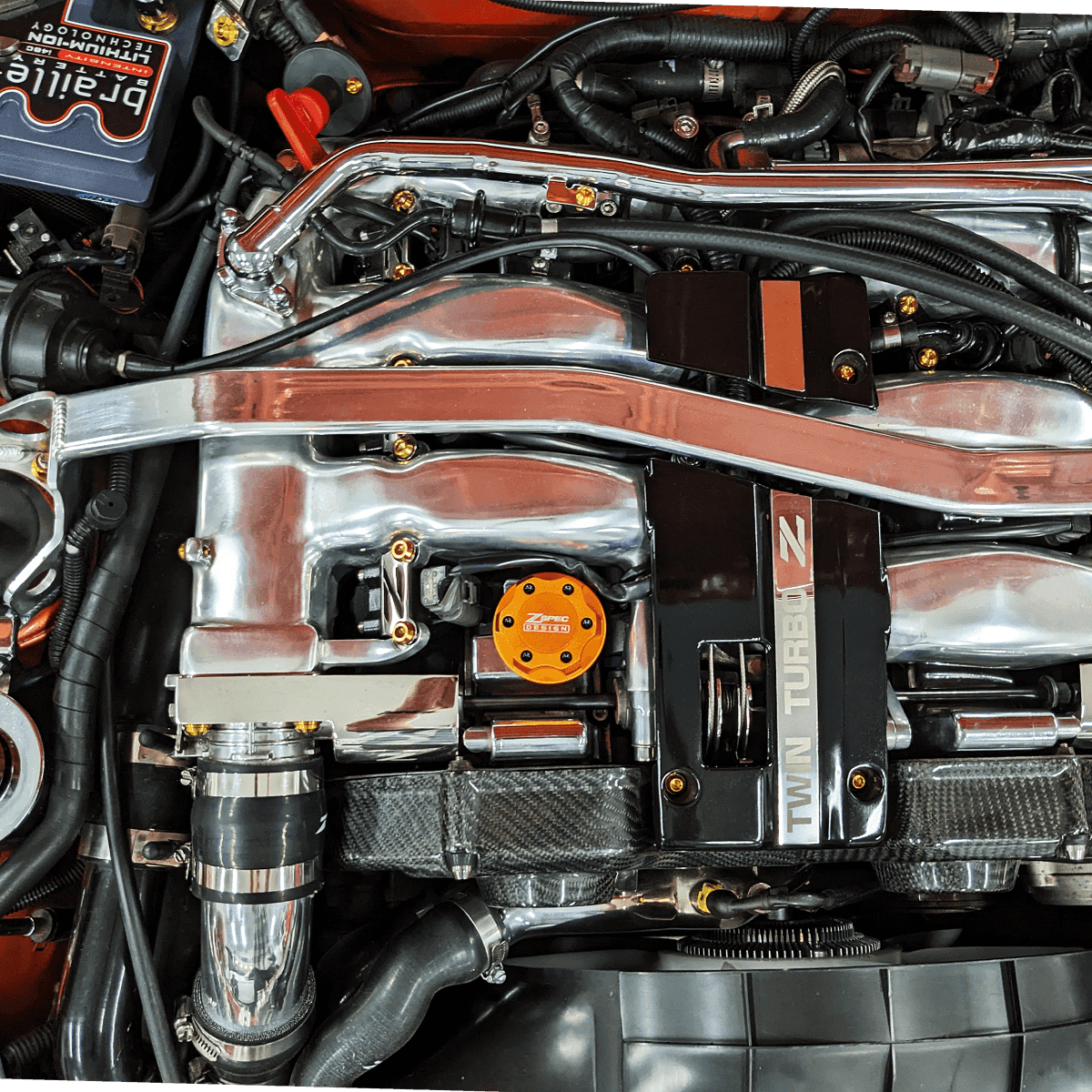 ZSPEC Billet Oil Filler Cap - Orange Gold w/ Titanium Accents, Engine Bay Dress Up Nissan Datsun Z ZX 300zx 350z 370z Frontier RZ34 Titan VQ35/37/38/40 VR30/38 RB20/26/26/30 VK56 VG30 & Datsun L-Series L24/26/28