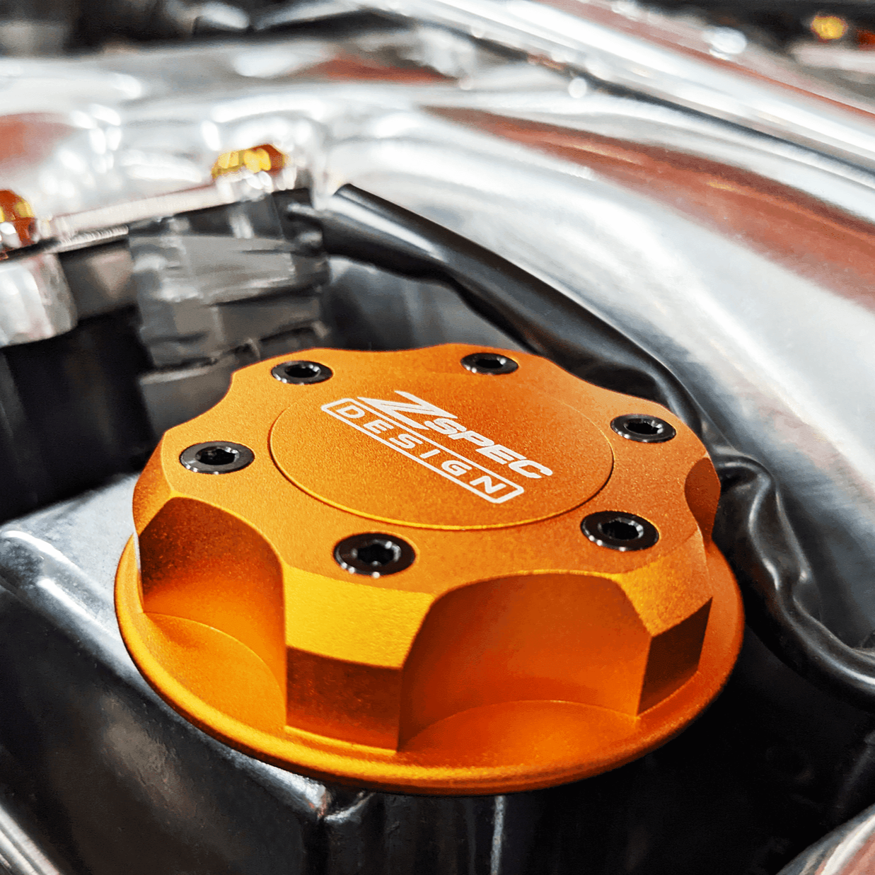 ZSPEC Billet Oil Filler Cap - Orange Gold w/ Titanium Accents, Engine Bay Dress Up Nissan Datsun Z ZX 300zx 350z 370z Frontier RZ34 Titan VQ35/37/38/40 VR30/38 RB20/26/26/30 VK56 VG30 & Datsun L-Series L24/26/28