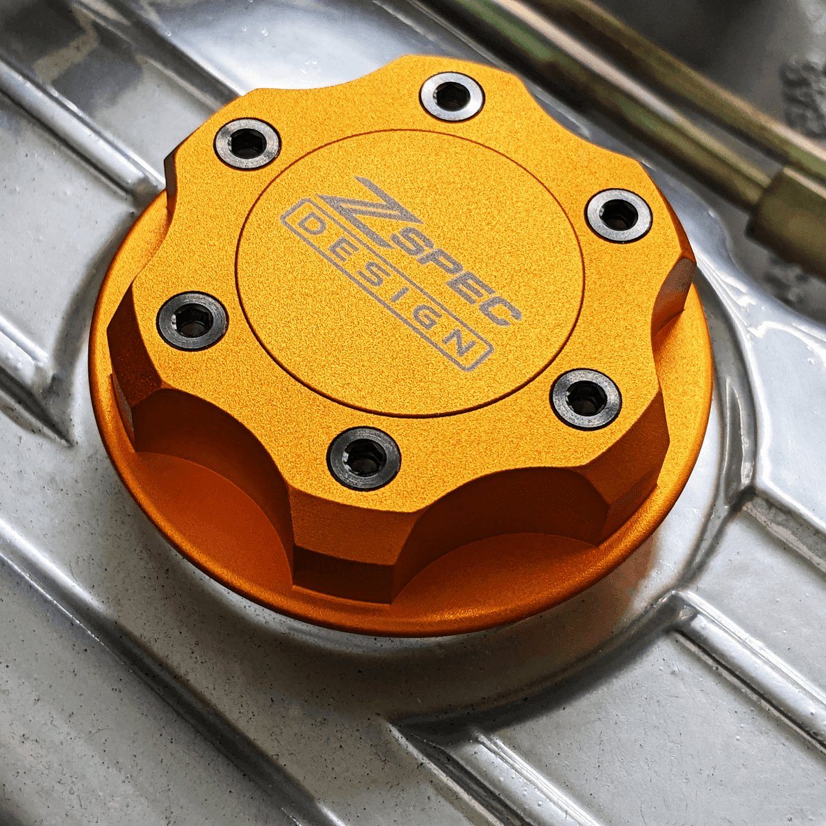 ZSPEC Billet Oil Filler Cap - Orange Gold w/ Titanium Accents, Engine Bay Dress Up Nissan Datsun Z ZX 300zx 350z 370z Frontier RZ34 Titan VQ35/37/38/40 VR30/38 RB20/26/26/30 VK56 VG30 & Datsun L-Series L24/26/28