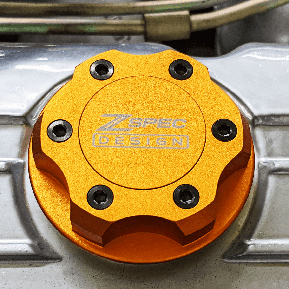 ZSPEC Billet Oil Filler Cap - Orange Gold w/ Titanium Accents, Engine Bay Dress Up Nissan Datsun Z ZX 300zx 350z 370z Frontier RZ34 Titan VQ35/37/38/40 VR30/38 RB20/26/26/30 VK56 VG30 & Datsun L-Series L24/26/28
