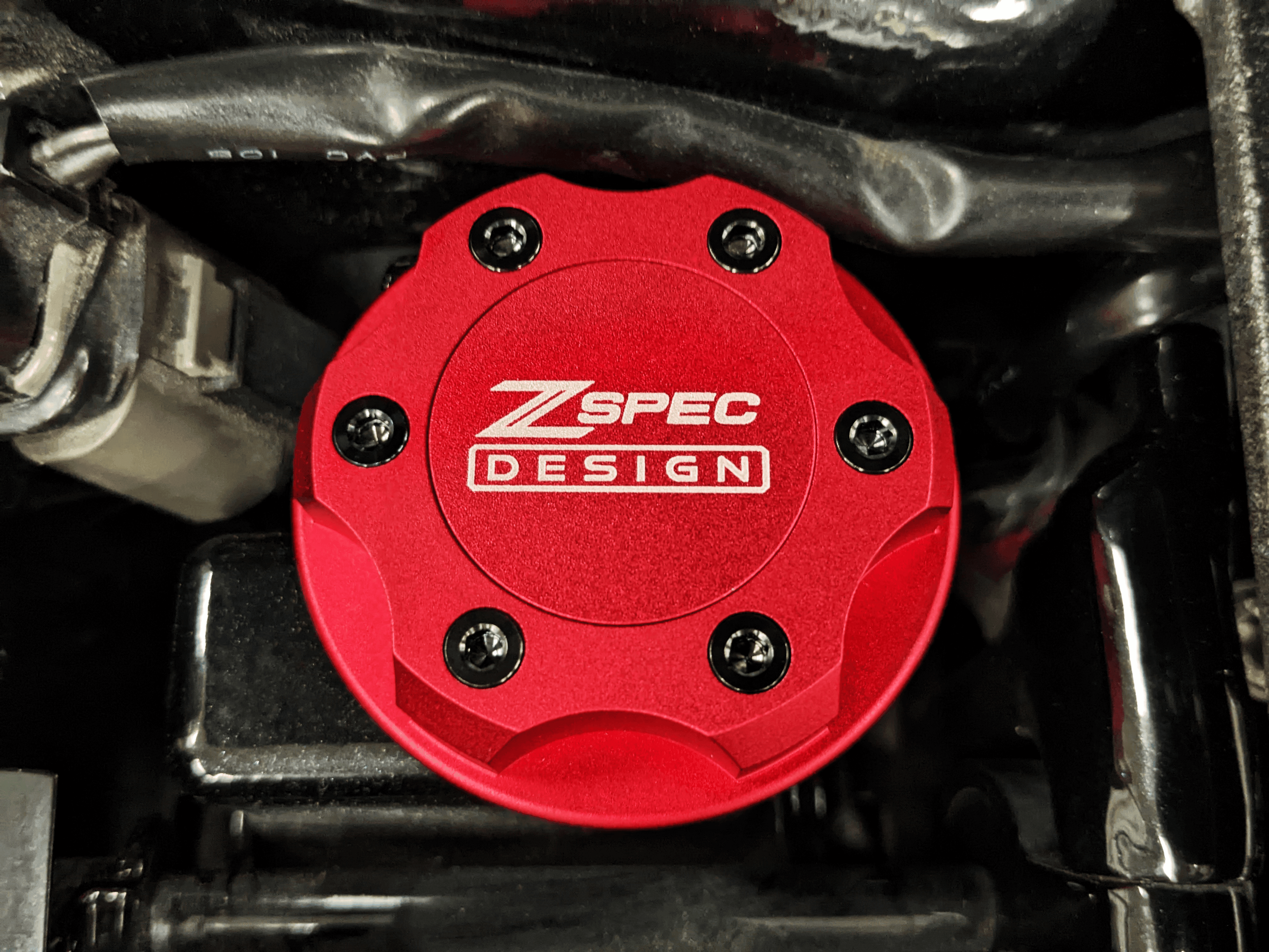 ZSPEC Billet Oil Filler Cap for Nissan/Infiniti/Datsun, Red Cap w/ Titanium Accents - ZSPEC Design LLC - Hardware Fasteners - 2023, 240sx, 240z, 260z, 280z, 280zx, 300z, 300zx, 350z, 370z, 380RS, 400z, accessory, bob sharp, cap, d40, d41, DE & HR, DE & REVUP, FairladyZ, frontier, g35, g37, GT-R, GTR, hakosuka, j30, nismo, nissan, nissanz, nisssan, oil, oil cap, q50, q60, R32, R34, RB20, RB25, RB26, RB30, rogue, RZ34, s30, titan, VQ, vq37, VR, vr30ddtt, z, z31, z32, z33, z34, z34 s2, z34s2 - zspecdesign.com