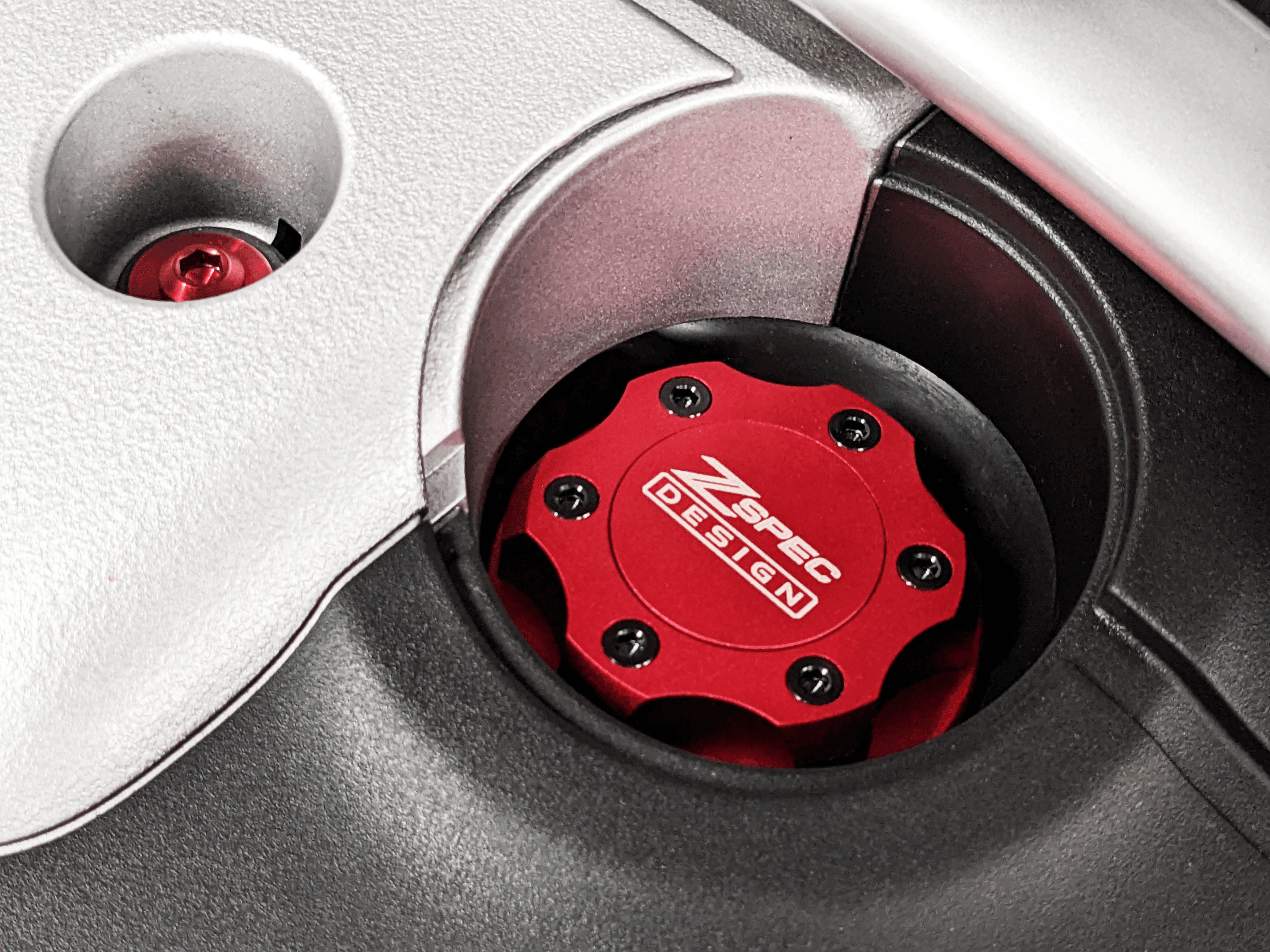 ZSPEC Billet Oil Filler Cap for Nissan/Infiniti/Datsun, Red Cap w/ Titanium Accents - ZSPEC Design LLC - Hardware Fasteners - 2023, 240sx, 240z, 260z, 280z, 280zx, 300z, 300zx, 350z, 370z, 380RS, 400z, accessory, bob sharp, cap, d40, d41, DE & HR, DE & REVUP, FairladyZ, frontier, g35, g37, GT-R, GTR, hakosuka, j30, nismo, nissan, nissanz, nisssan, oil, oil cap, q50, q60, R32, R34, RB20, RB25, RB26, RB30, rogue, RZ34, s30, titan, VQ, vq37, VR, vr30ddtt, z, z31, z32, z33, z34, z34 s2, z34s2 - zspecdesign.com