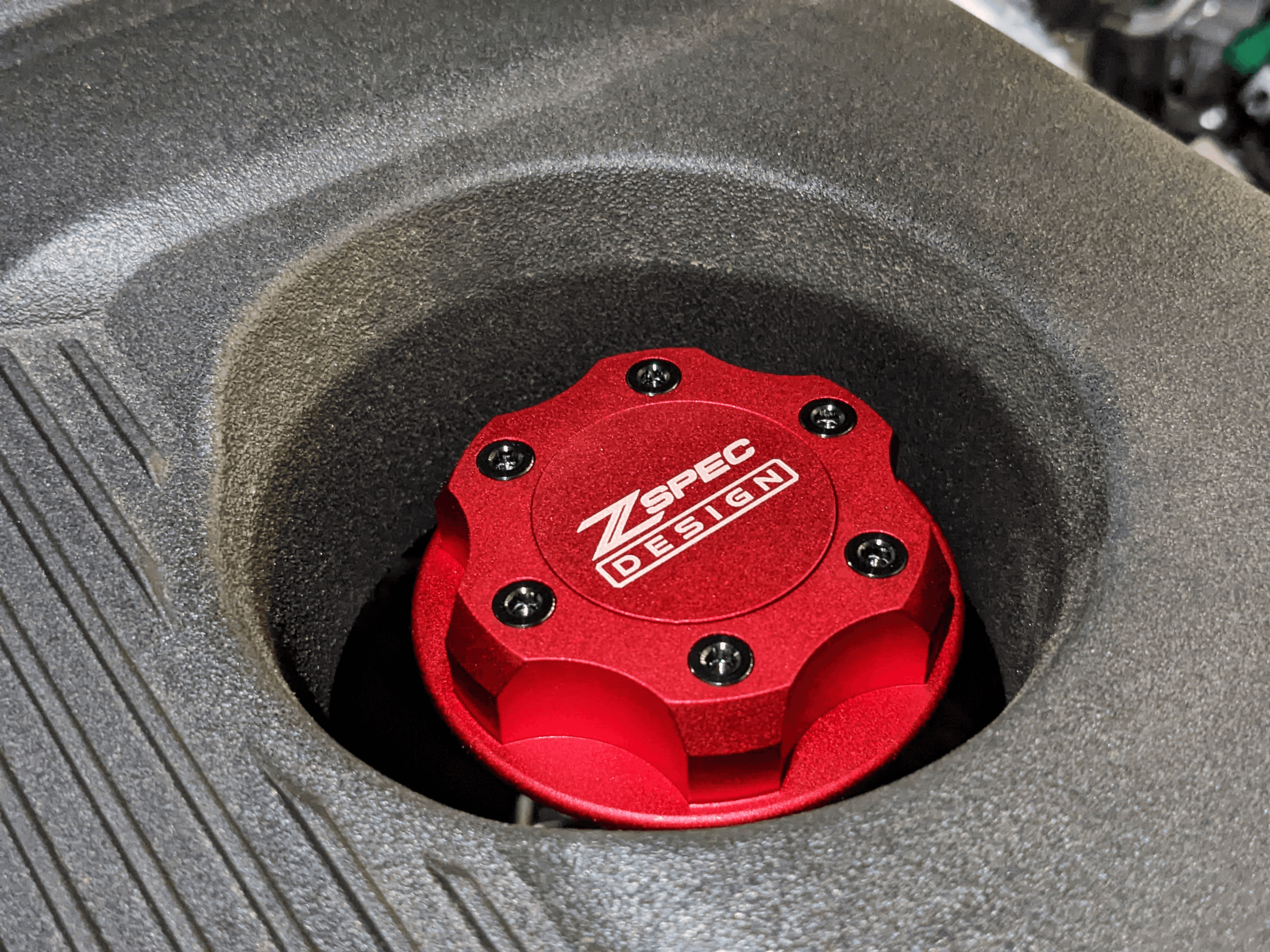 ZSPEC Billet Oil Filler Cap for Nissan/Infiniti/Datsun, Red Cap w/ Titanium Accents - ZSPEC Design LLC - Hardware Fasteners - 2023, 240sx, 240z, 260z, 280z, 280zx, 300z, 300zx, 350z, 370z, 380RS, 400z, accessory, bob sharp, cap, d40, d41, DE & HR, DE & REVUP, FairladyZ, frontier, g35, g37, GT-R, GTR, hakosuka, j30, nismo, nissan, nissanz, nisssan, oil, oil cap, q50, q60, R32, R34, RB20, RB25, RB26, RB30, rogue, RZ34, s30, titan, VQ, vq37, VR, vr30ddtt, z, z31, z32, z33, z34, z34 s2, z34s2 - zspecdesign.com