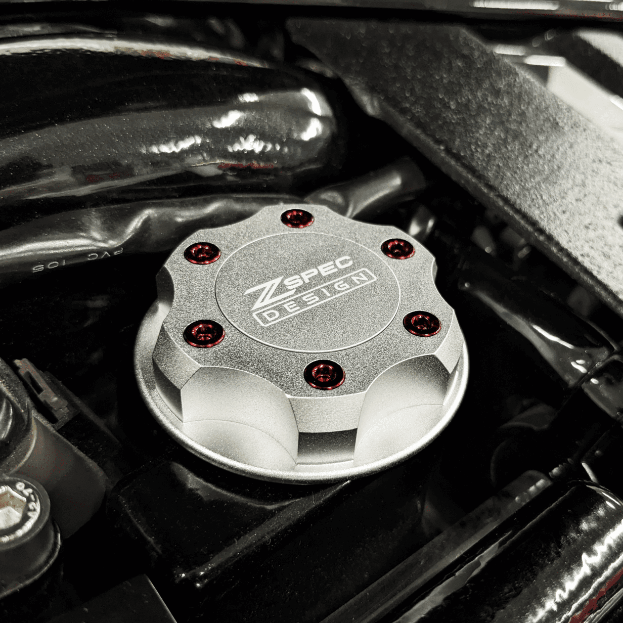 ZSPEC Billet Oil Filler Cap - Silver w/ Titanium Accents, Engine Bay Dress Up Nissan Datsun Z ZX 300zx 350z 370z Frontier RZ34 Titan VQ35/37/38/40 VR30/38 RB20/26/26/30 VK56 VG30 & Datsun L-Series L24/26/28