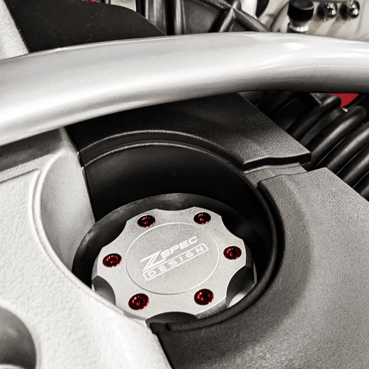 ZSPEC Billet Oil Filler Cap - Silver w/ Titanium Accents, Engine Bay Dress Up Nissan Datsun Z ZX 300zx 350z 370z Frontier RZ34 Titan VQ35/37/38/40 VR30/38 RB20/26/26/30 VK56 VG30 & Datsun L-Series L24/26/28