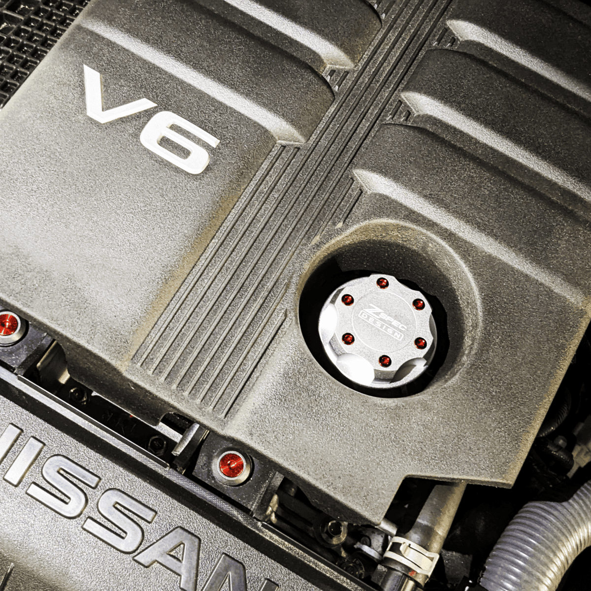 ZSPEC Billet Oil Filler Cap - Silver w/ Titanium Accents, Engine Bay Dress Up Nissan Datsun Z ZX 300zx 350z 370z Frontier RZ34 Titan VQ35/37/38/40 VR30/38 RB20/26/26/30 VK56 VG30 & Datsun L-Series L24/26/28