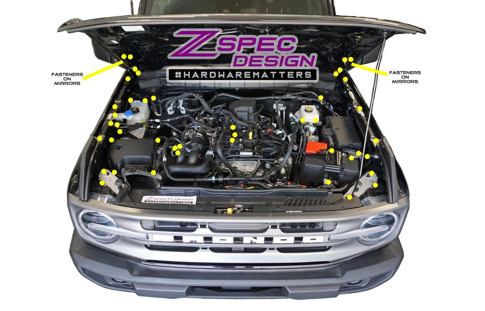 ZSPEC "Stage 3" Dress Up Bolts® Fastener Kit for '21+ Ford Bronco 2.7L, Stainless-Billet - ZSPEC Design LLC - Hardware Fasteners - Bronco, Fastener Kit, ford, stage 3 - zspecdesign.com