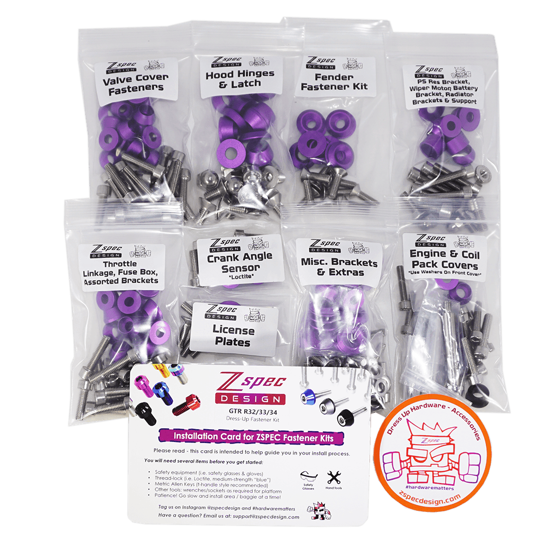 ZSPEC "Stage 3" Dress Up Bolts® Kit for Nissan Skyline GT-R/GTR R32/R33/R34, Stainless & Billet - ZSPEC Design LLC - Hardware Fasteners - Fastener Kit, gt-r, gtr, nissan, r32, r33, r34, skyline, stage 3 - zspecdesign.com