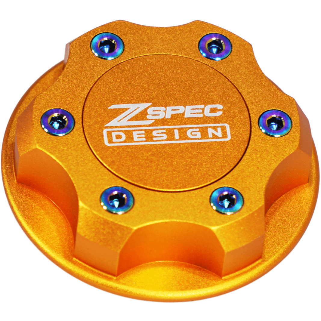 ZSPEC Billet Oil Filler Cap - Orange Gold w/ Titanium Accents, Engine Bay Dress Up Nissan Datsun Z ZX 300zx 350z 370z Frontier RZ34 Titan VQ35/37/38/40 VR30/38 RB20/26/26/30 VK56 VG30 & Datsun L-Series L24/26/28