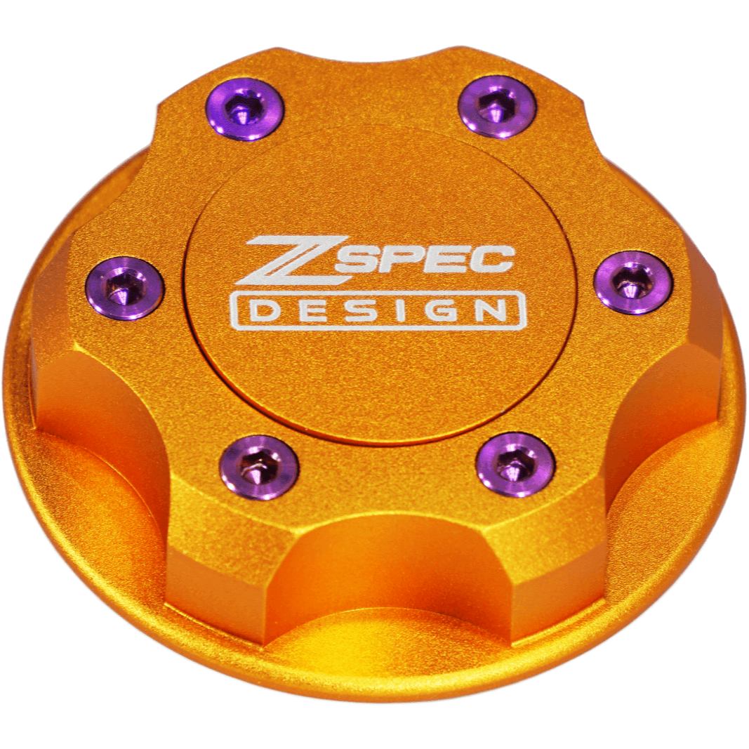 ZSPEC Billet Oil Filler Cap - Orange Gold w/ Titanium Accents, Engine Bay Dress Up Nissan Datsun Z ZX 300zx 350z 370z Frontier RZ34 Titan VQ35/37/38/40 VR30/38 RB20/26/26/30 VK56 VG30 & Datsun L-Series L24/26/28