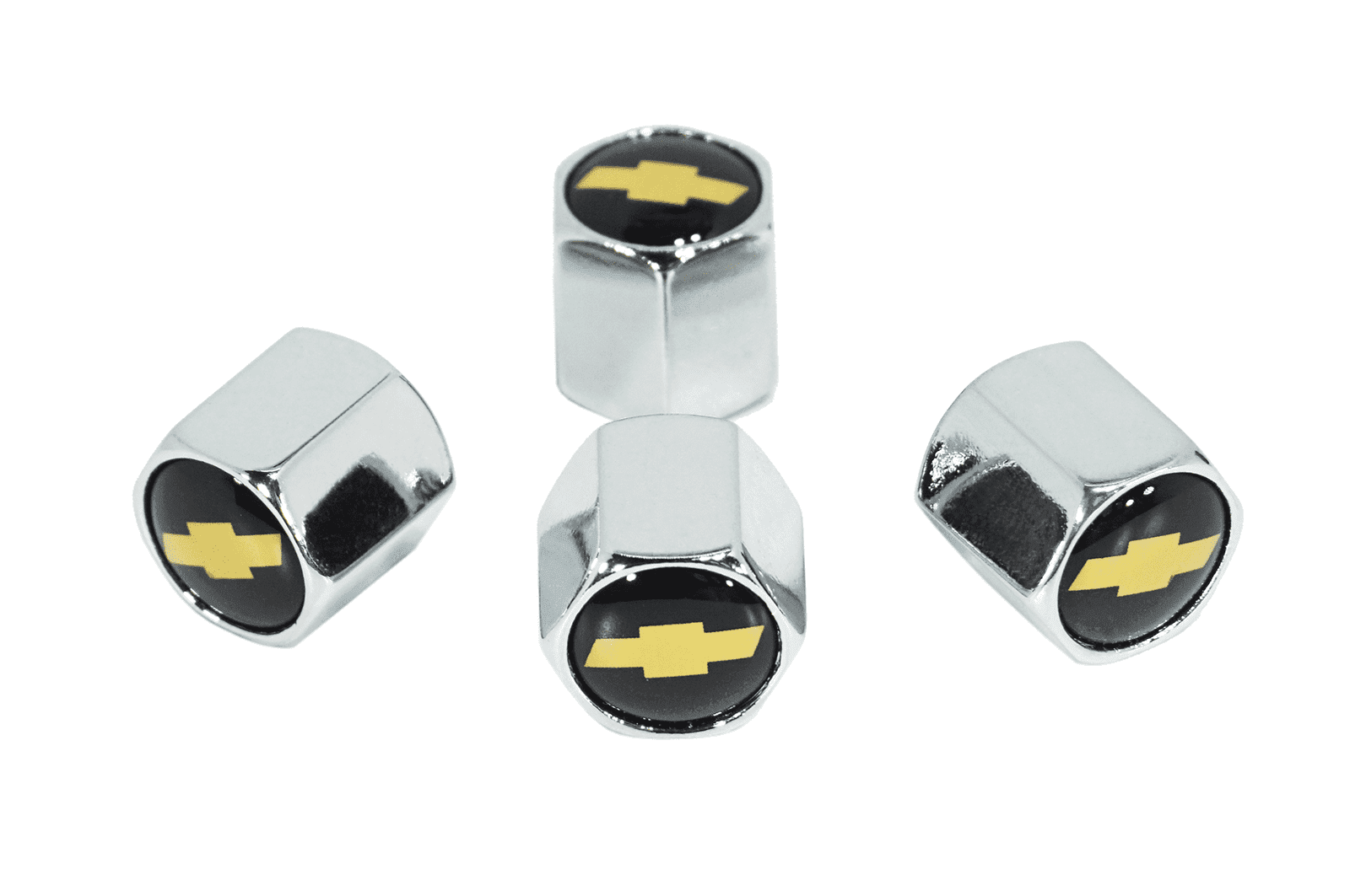 Chrome Valve Stem Tire Caps Style Chevy Amber Bow Tie