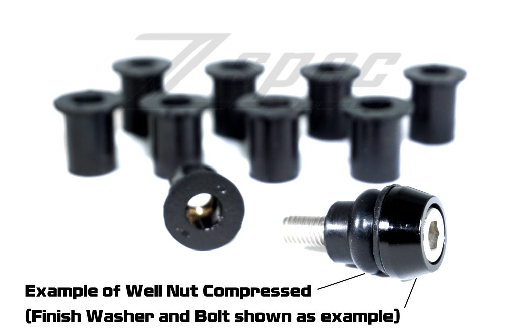 ZSPEC M5 Silicone-Rubber Well Nuts for Body Kits and Flares using M5-0.8, 10-Pack - ZSPEC Design LLC - Hardware Fasteners - 10-pack, body hardware, m5, rubber, well nut - zspecdesign.com