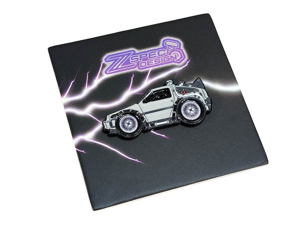 ZSPEC Collector Lapel / Hat Pin - DeLorean DMC-12 88mph.   Delivered in protective wrap and pin is mounted on a ZSPEC collector card.