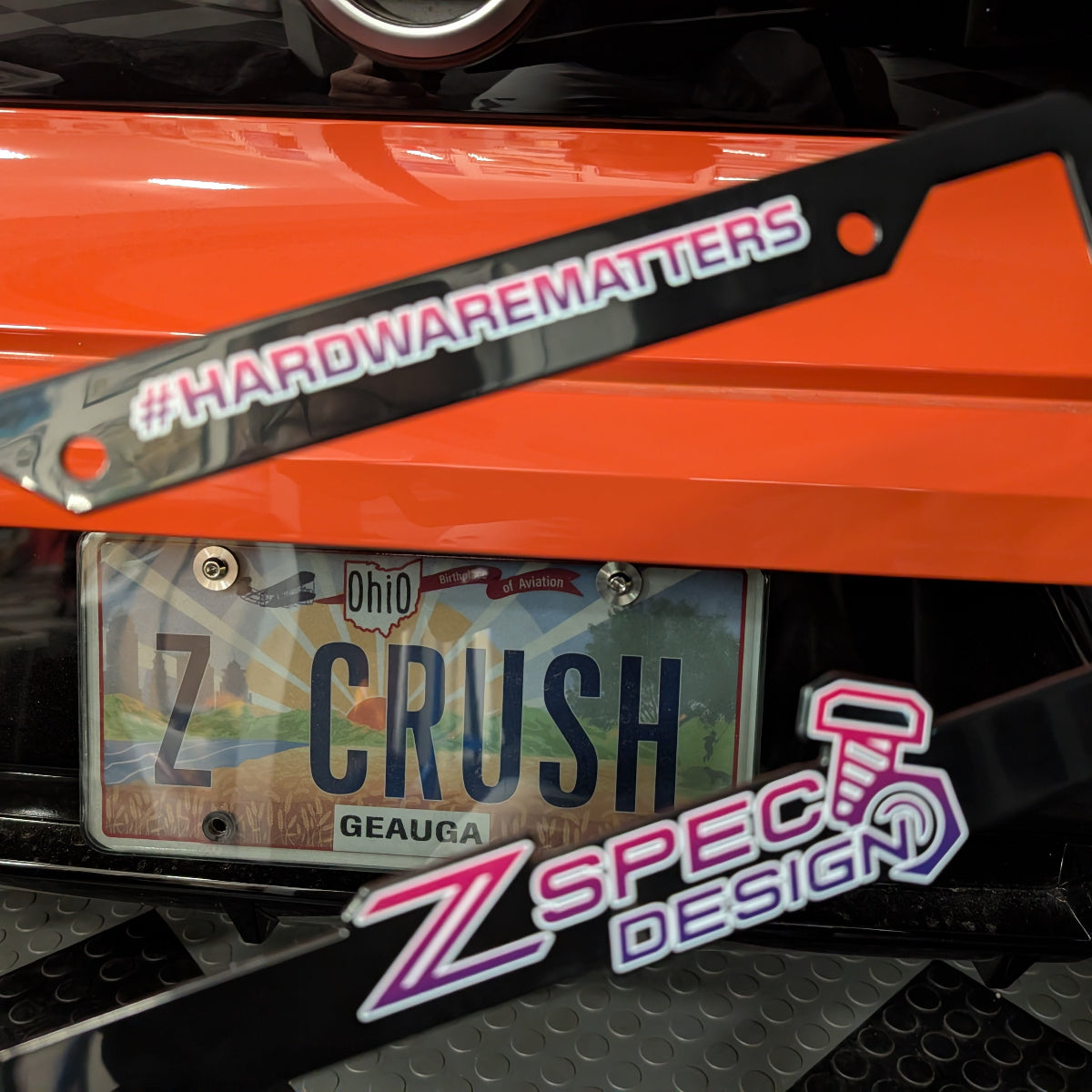 ZSPEC Design License Plate Frame - Super Cool "Hardware Matters!"