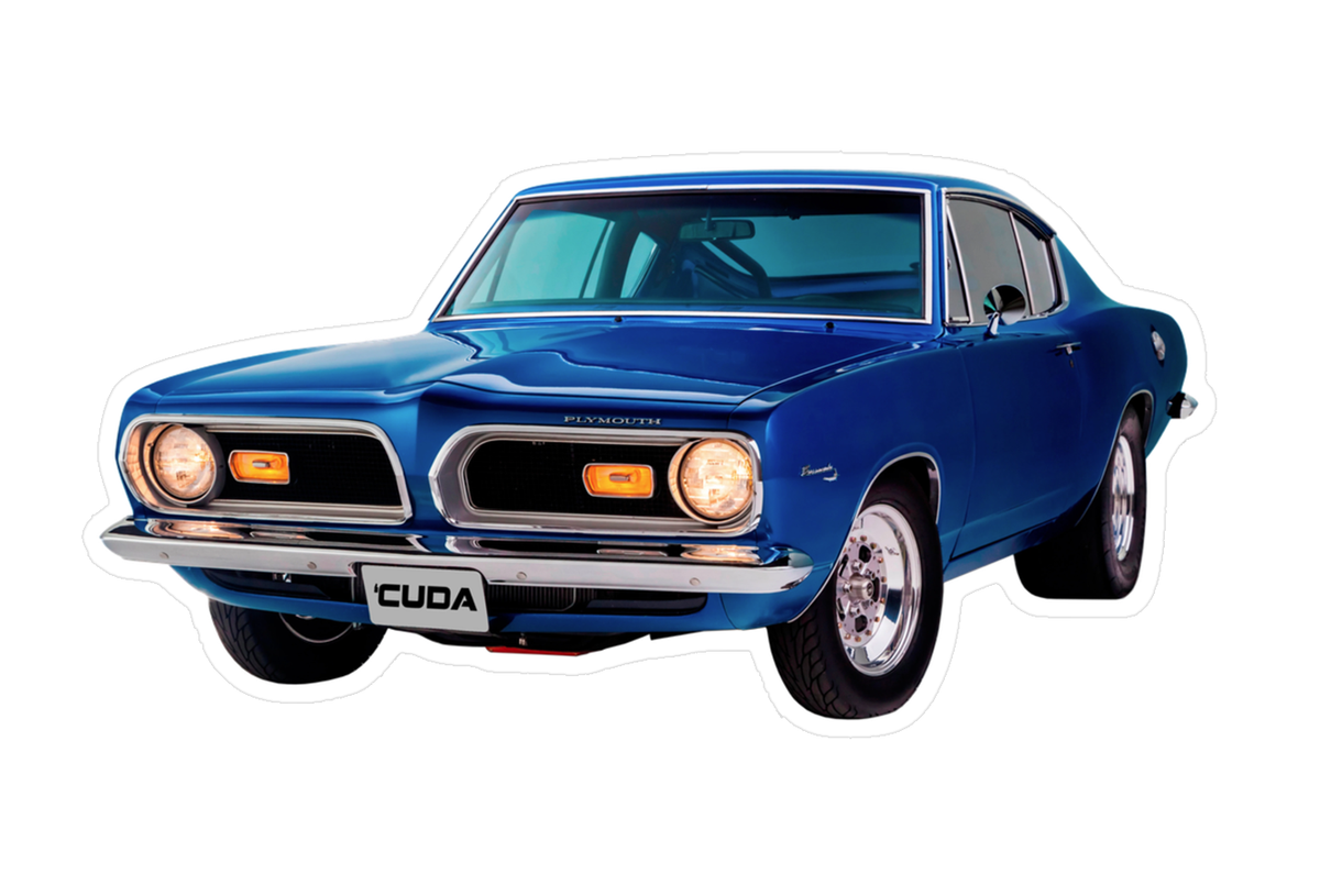Plymouth Barracuda 'CUDA Muscle Car Vinyl Decal / Sticker, Blue