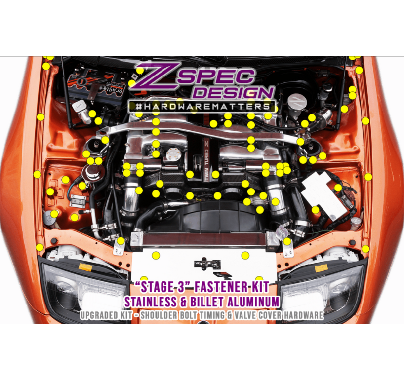 ZSPEC "Stage 3" Dress Up Bolts® Fastener Kit for Nissan 300zx Z32, Upgraded Timing Bolts, Stainless & Billet - ZSPEC Design LLC - Hardware Fasteners - 300zx, Fastener Kit, nissan, stage 3, z32 - zspecdesign.com