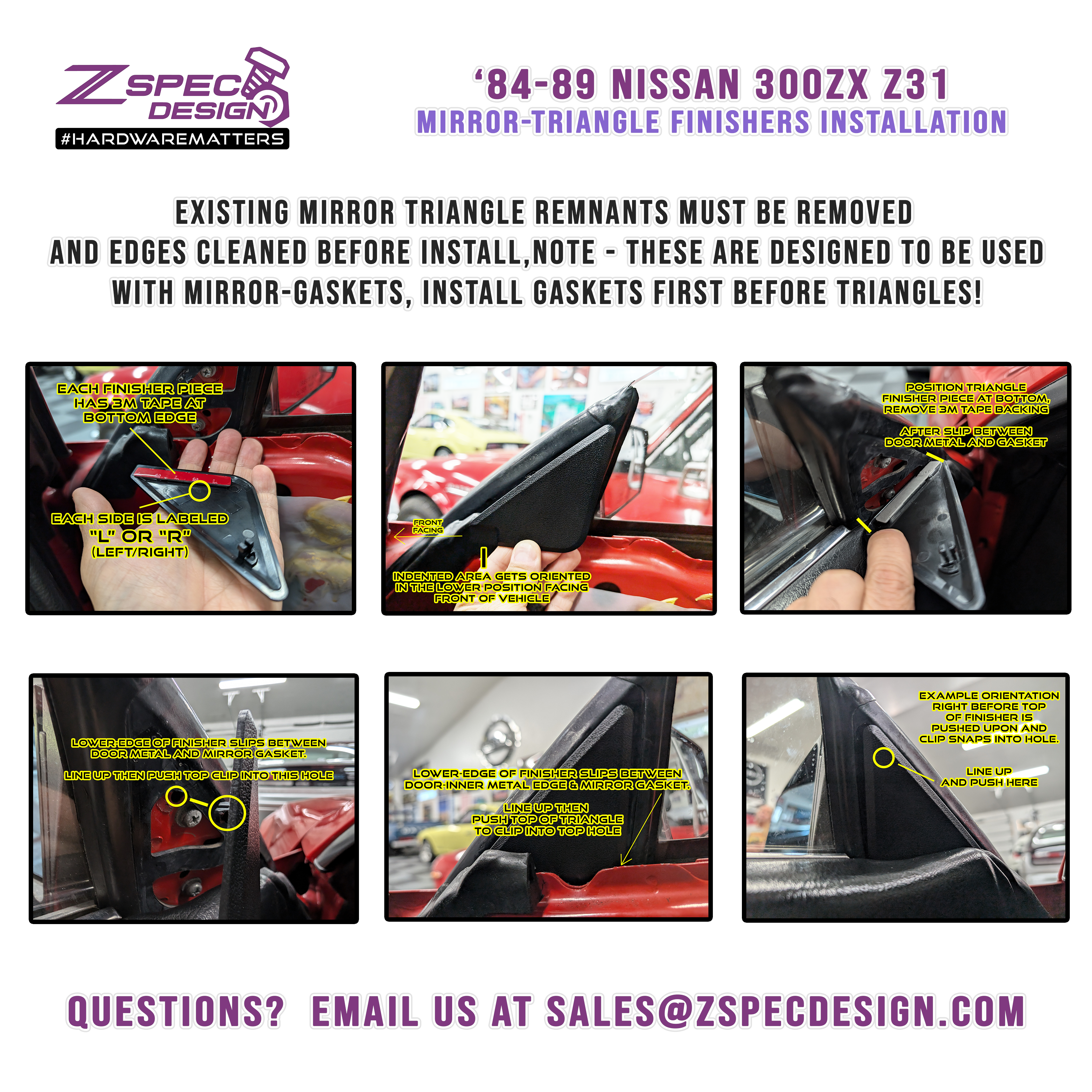 Z31 300zx Mirror-Refresh Kit - Includes Gaskets, Channel Seals & Triangle Finishers - ZSPEC Design LLC