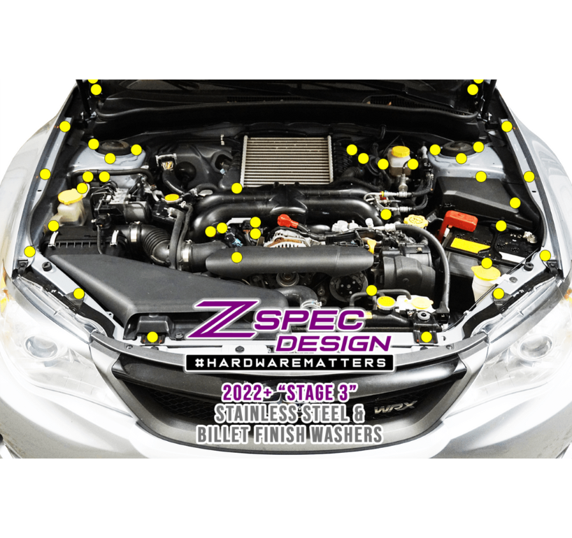 ZSPEC "Stage 3" Dress Up Bolts® Fastener Kit for '08-14 Subaru WRX & STi, Stainless & Billet - ZSPEC Design LLC - Hardware Fasteners - Fastener Kit, stage 3, sti, subaru, Washer Color, wrx - zspecdesign.com