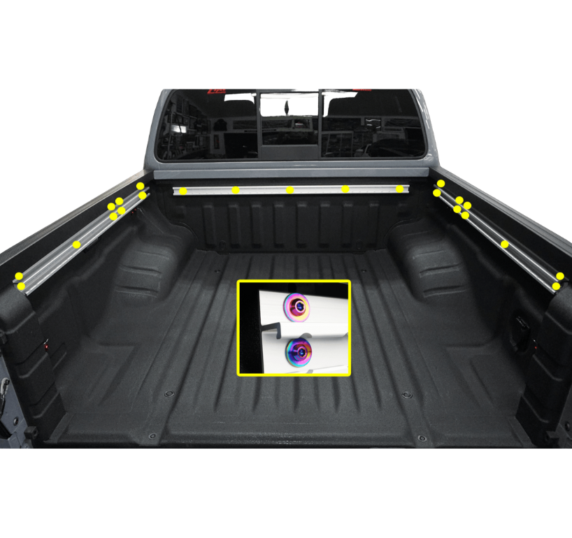 ZSPEC Utili-Track Sides & Rear Fastener Kit for '05+ Nissan Frontier D40/D41, Titanium - ZSPEC Design LLC - Hardware Fasteners - 2022, d40, d41, Fastener Kit, frontier, nissan, pro-4x, Washer Color - zspecdesign.com