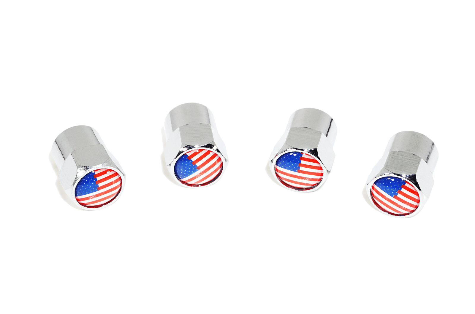 Chrome Valve Stem Tire Caps, Style: United States (USA) Stars & Stripes Flag - ZSPEC Design LLC - Hardware Fasteners - buick, cap, chevrolet, chevy, chrysler, dodge, dodge viper, ford, fordgt, tire, usa - zspecdesign.com