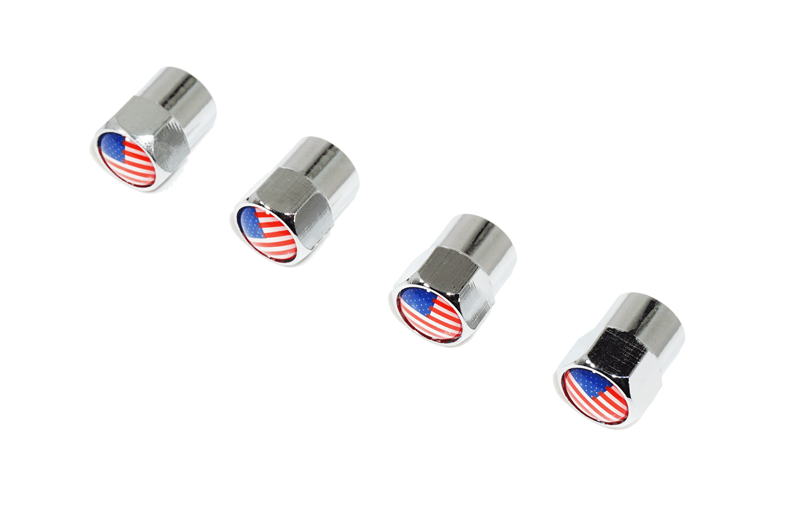 Chrome Valve Stem Tire Caps, Style: United States (USA) Stars & Stripes Flag - ZSPEC Design LLC - Hardware Fasteners - buick, cap, chevrolet, chevy, chrysler, dodge, dodge viper, ford, fordgt, tire, usa - zspecdesign.com