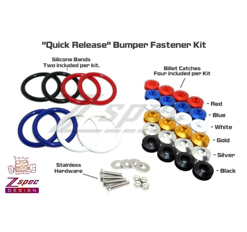 ZSPEC Quick Release Bumper Fastener Kit w/BLUE Catches & Colored Bands - ZSPEC Design LLC - Hardware Fasteners - Fastener Kit, quick release - zspecdesign.com