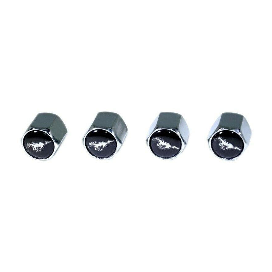 Chrome Valve Stem Tire Caps, Style: Mustang, Black Background - ZSPEC Design LLC - Hardware Fasteners - cap, ford, fox, mustang, s197, s550, sn95, tire - zspecdesign.com