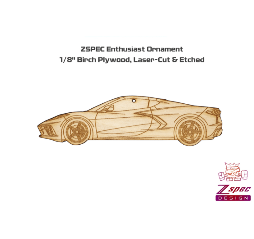 ZSPEC Laser-Engraved Wood Ornament, Style: Corvette C8, Birch - ZSPEC Design LLC - Holiday Ornaments - Corvette, holiday, nismo, Chevrolet, ornament, C8 - zspecdesign.com