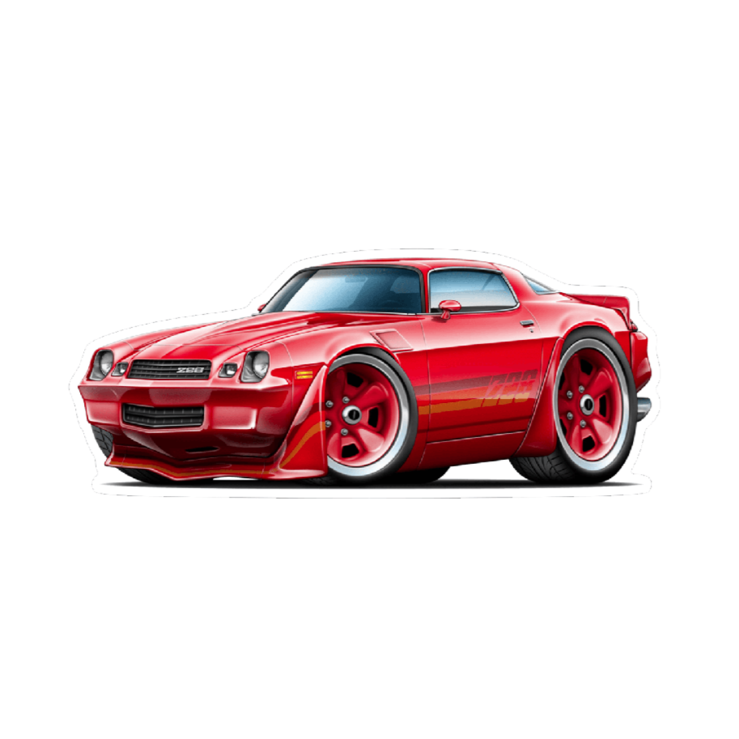 Chevy Camaro '70's Sports Car Vinyl Decal / Sticker, Cartoon-Style