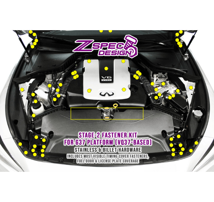 ZSPEC Stage 2 Dress Up Bolts® Fastener Kit, 09-17 Infiniti G37/Q50 VQ37 

SUS304 Stainless Fasteners
Billet Aluminum Finish Washers
Bagged & Labeled by Area