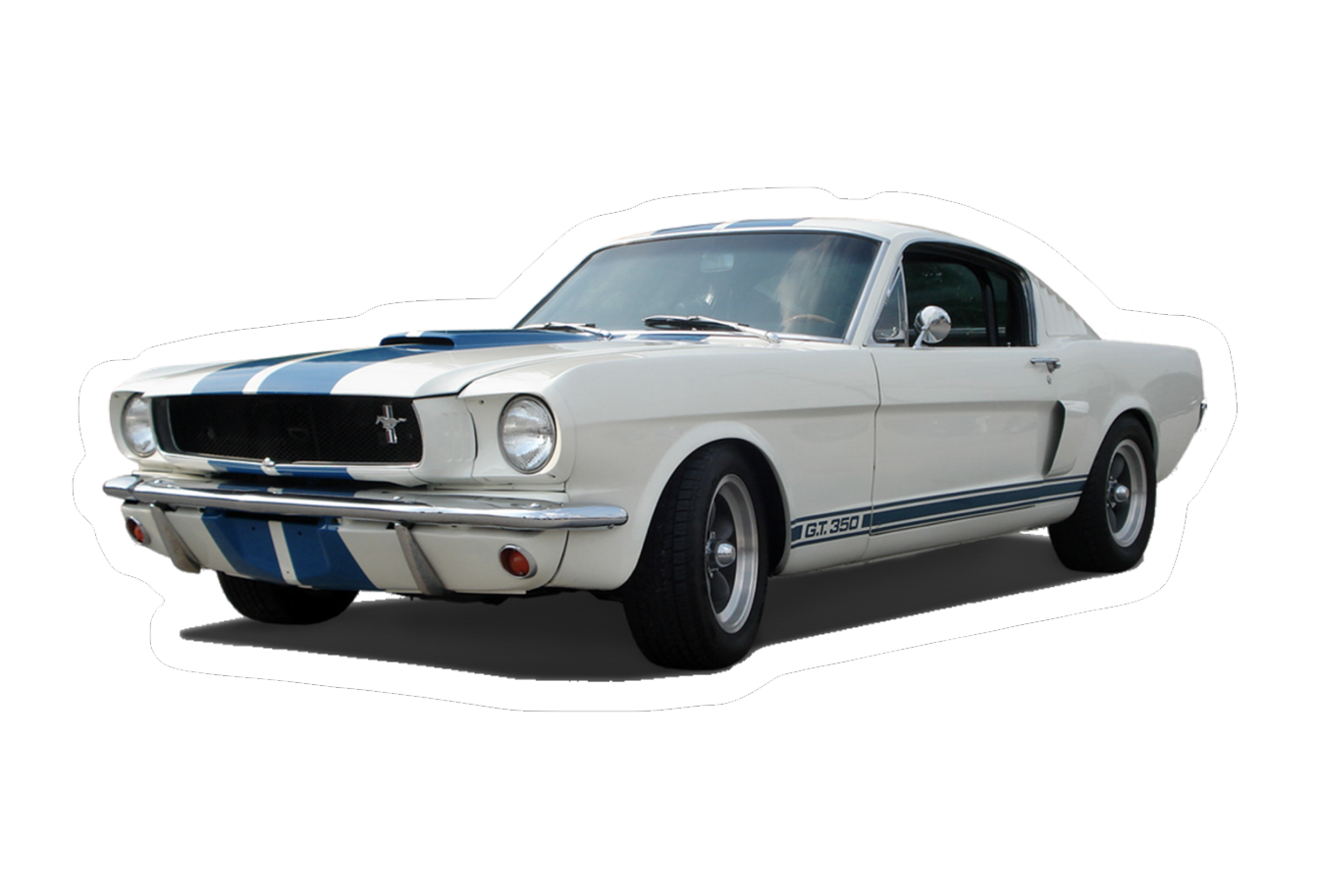 Ford Mustang Vintage-Model Vinyl Decal / Sticker, White-Blue Stripe