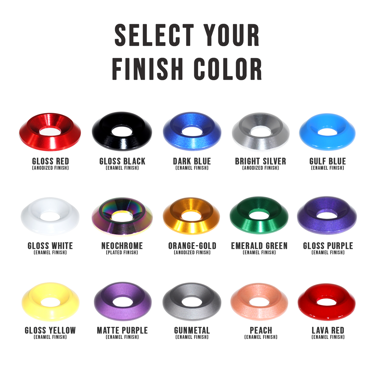 ZSPEC Billet Finish-Washer Color Sample Pack, One of each color - ZSPEC Design LLC - Hardware Fasteners - one of each, sample - zspecdesign.com