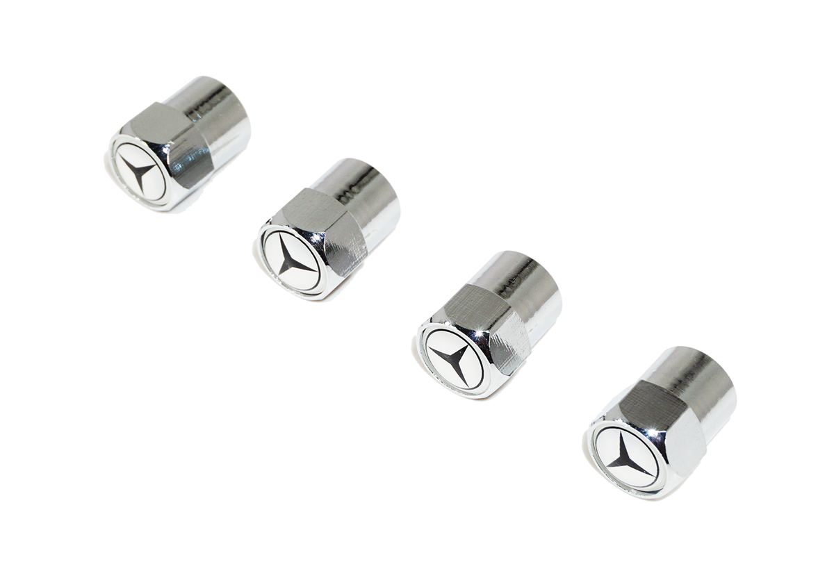 Chrome Valve Stem Tire Caps, Style: Mercedes  Keywords Tires Wheels Rims Upgrade Performance Modification Grade-5 Dress Up Bolts Hardware Car Show Ready Engine Bay Fenders Headlights Brackets