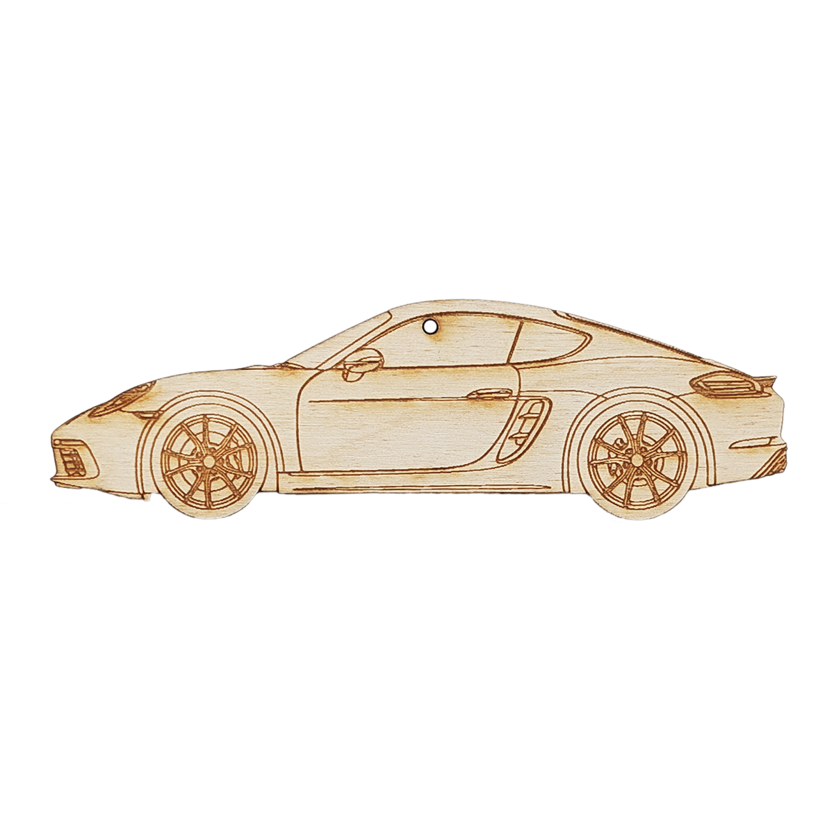 ZSPEC Laser-Engraved Birch Ornament, Style: Porsche 718 Cayman, ~5-inch Wide