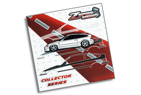 Honda CRX (Red/White/Yellow/Glitter-Silver) Collector Lapel/Hat Pin - ZSPEC Design LLC  Enamel Pin, chromed posts Mounted on Collector Card  Pin Garage Collect Collector Race Car Sports Auto Hobby