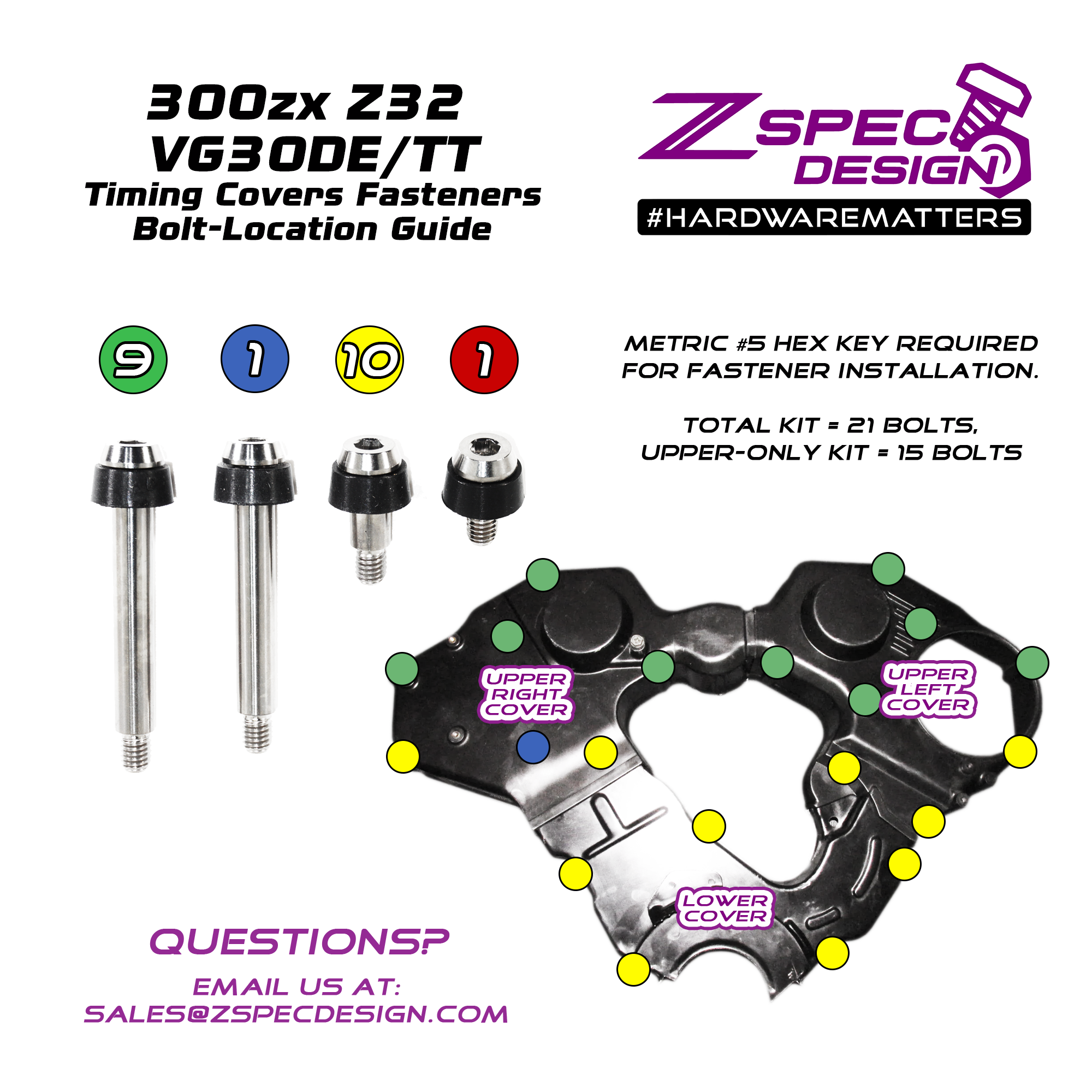 ZSPEC "Right-Side Engine Cover" Fastener Kit for the Honda Grom, Grade-5 Titanium - ZSPEC Design LLC - Hardware Fasteners - Fastener Kit, grom, honda, Motorcycle - zspecdesign.com