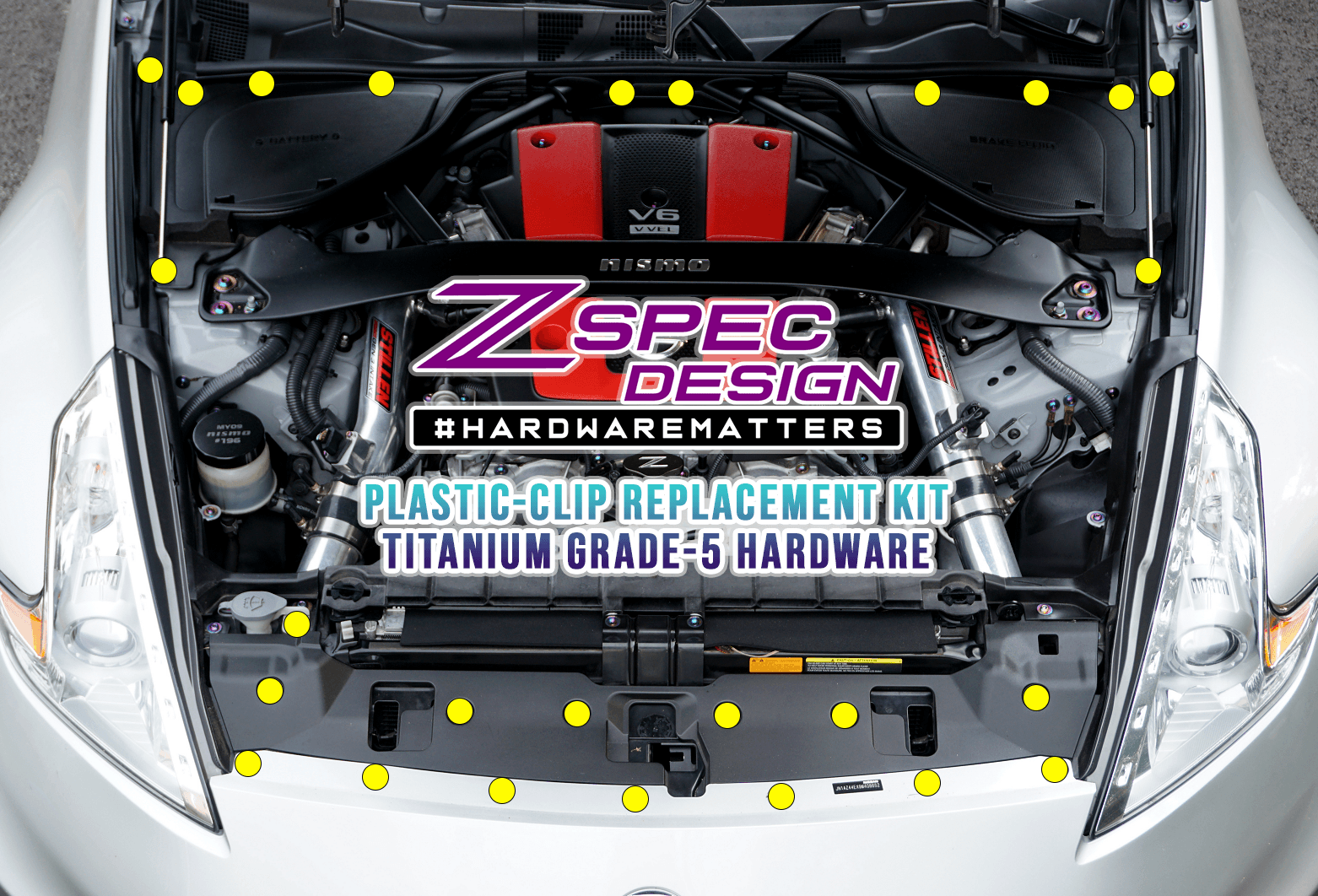 ZSPEC Plastic-Clips Replacement Kit for '09-20 Nissan 370z Z34, Grade-5 Titanium - ZSPEC Design LLC - Hardware Fasteners - 370z, clip replacement, Fastener Kit, nissan, nissanz, titanium, z34 - zspecdesign.com