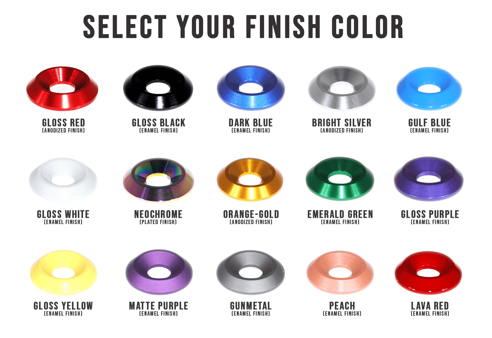 ZSPEC Billet Finish-Washer Color Sample Pack, One of each color - ZSPEC Design LLC - Hardware Fasteners - one of each, sample - zspecdesign.com