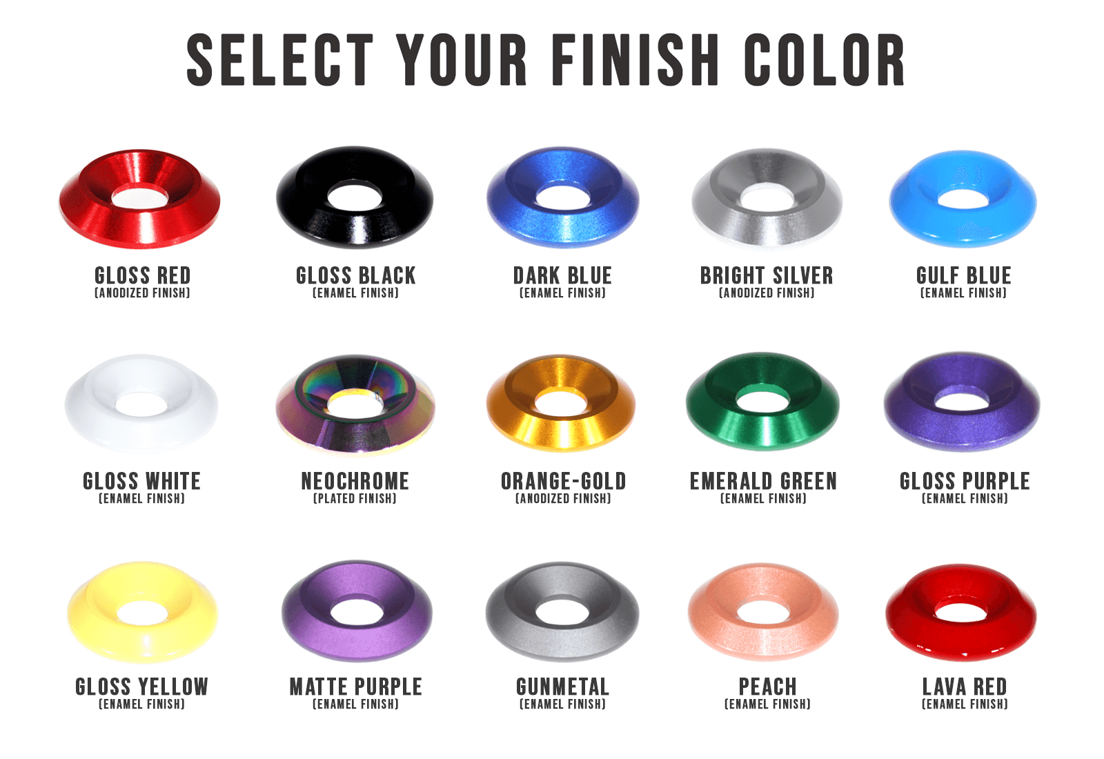 ZSPEC Billet Finish-Washer Color Sample Pack, One of each color