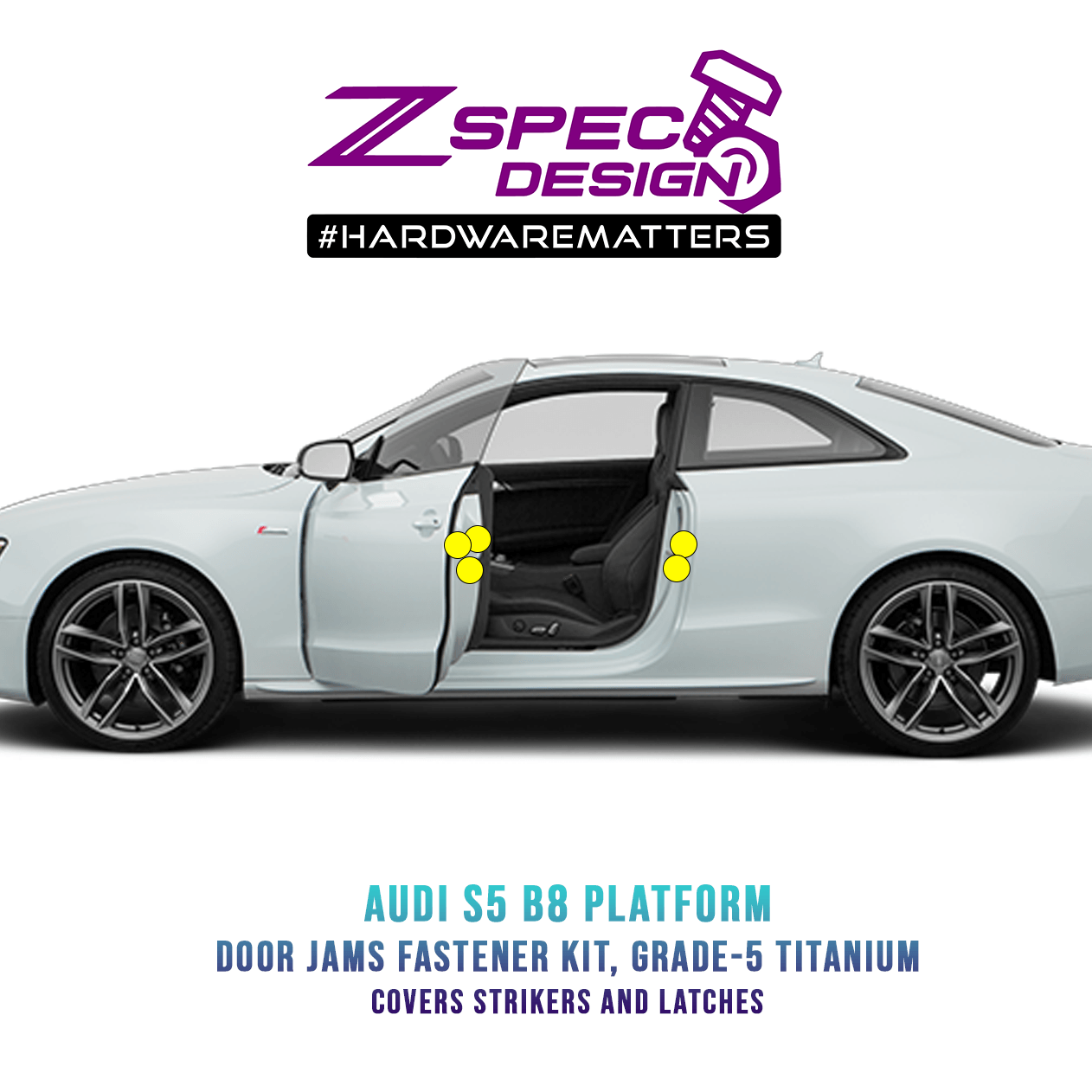 ZSPEC Dress Up Bolts® Door Strikers & Latches Fasteners for Audi S5 B8 EA837 3.0L, Titanium - ZSPEC Design LLC - Hardware Fasteners - a5, audi, b8, b8.5, ea837, Fastener Kit, s5 - zspecdesign.com
