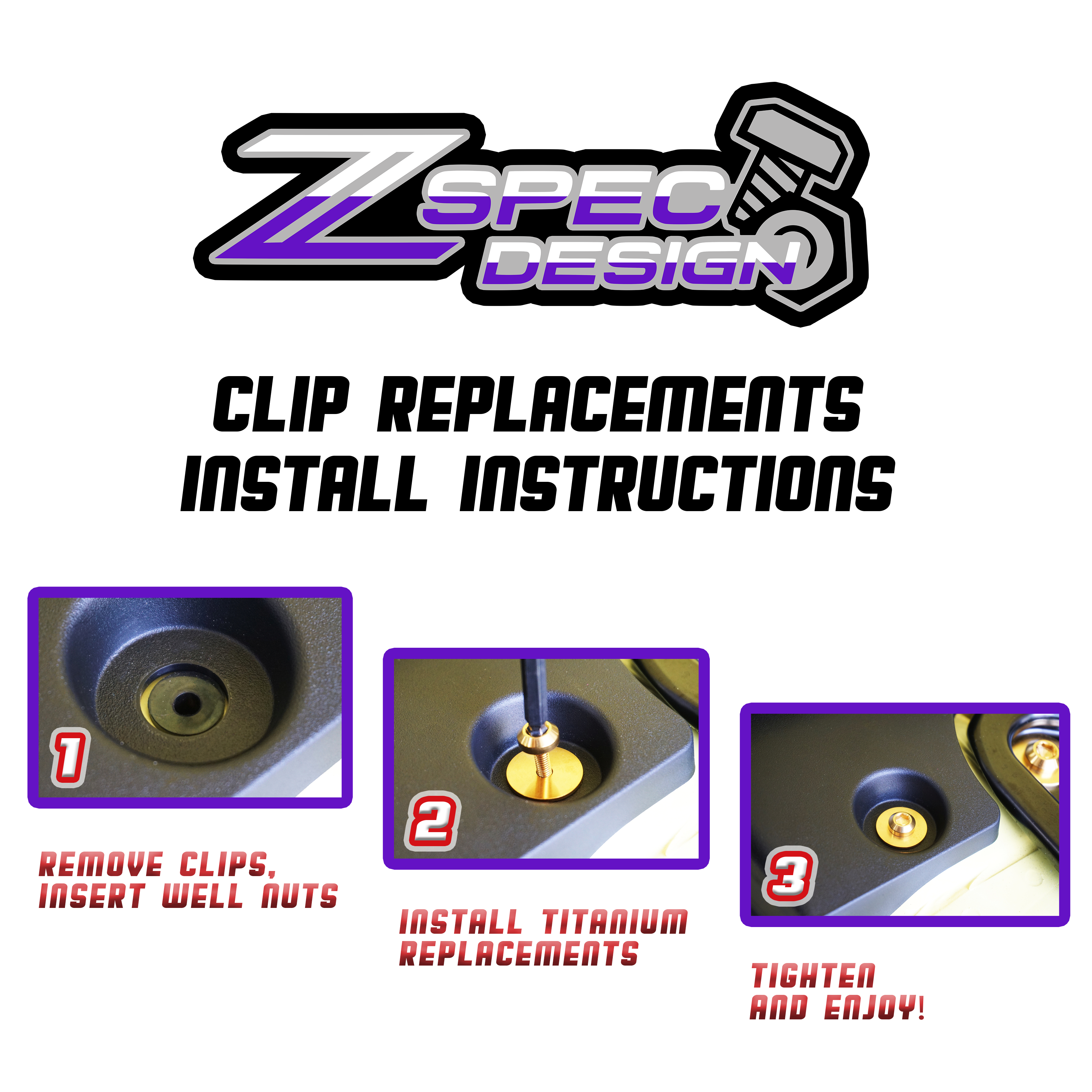 ZSPEC Titanium Clip Replacements Fastener Kit for Audi TT 1st-Gen 8N, Titanium