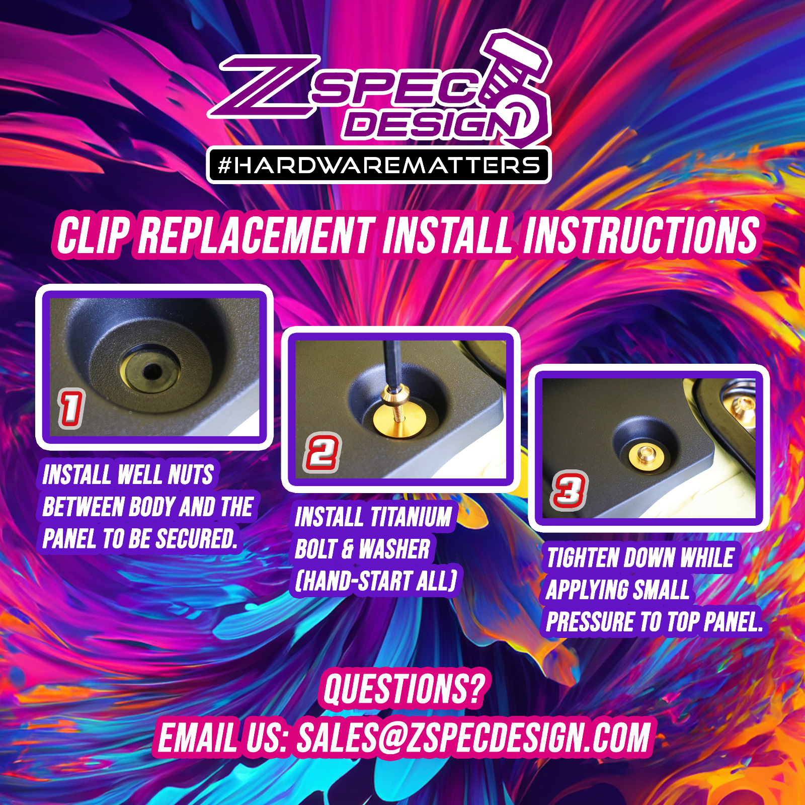 ZSPEC Plastic-Clips Replacements for Z1 Motorsports '09-20 Nissan 370z Z34 Radiator Guide, Titanium - ZSPEC Design LLC - Hardware Fasteners - clip replacement, Fastener Kit, nissan, nissanz, titanium - zspecdesign.com