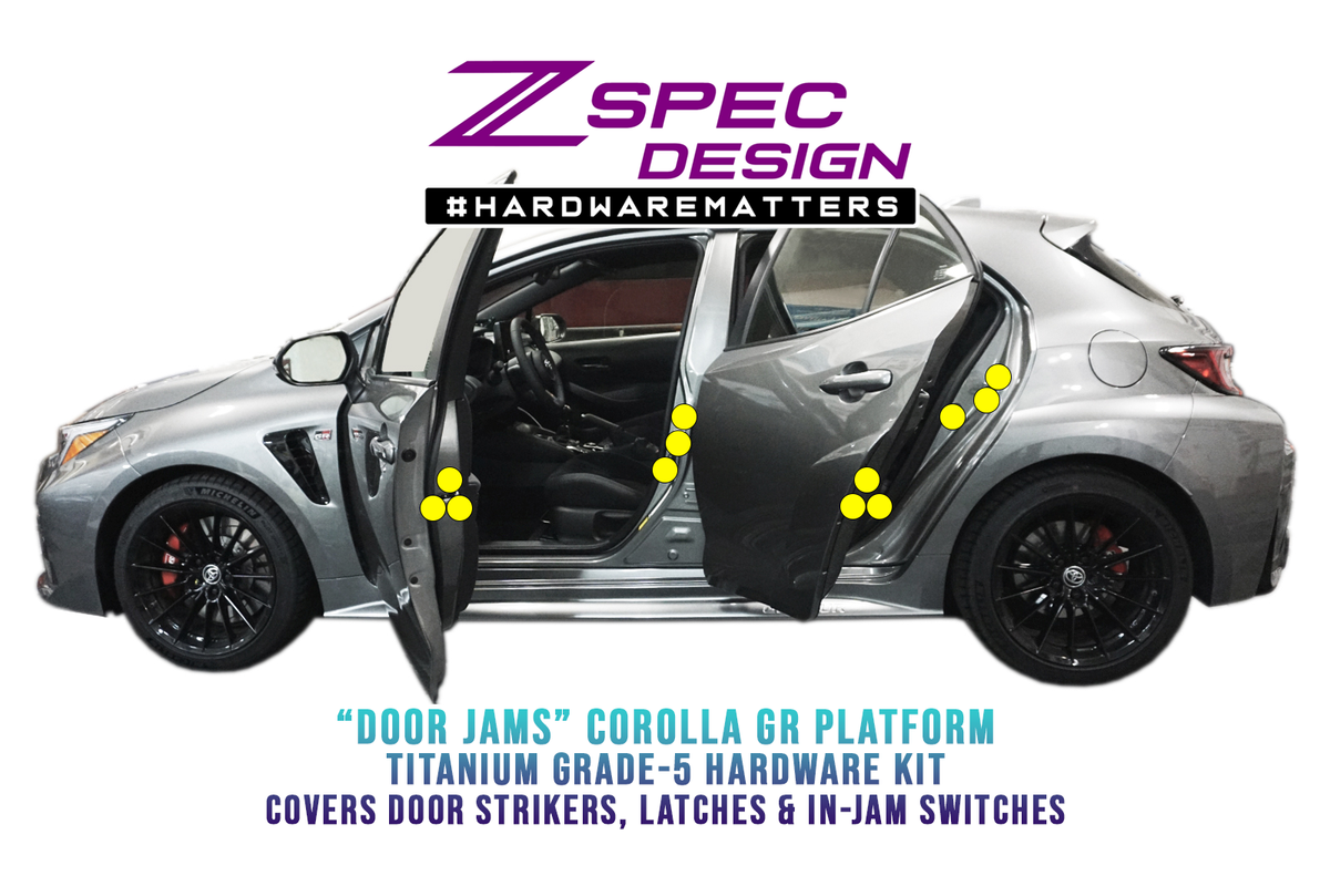 ZSPEC Door Jams Fastener Kit for the GR Corolla, Strikers/Latches/Switches, Titanium  Keywords Dress Up Bolts Hardware Show Quality Car Show Upgrade Performance Engine Bay Project Car Hobby Garage