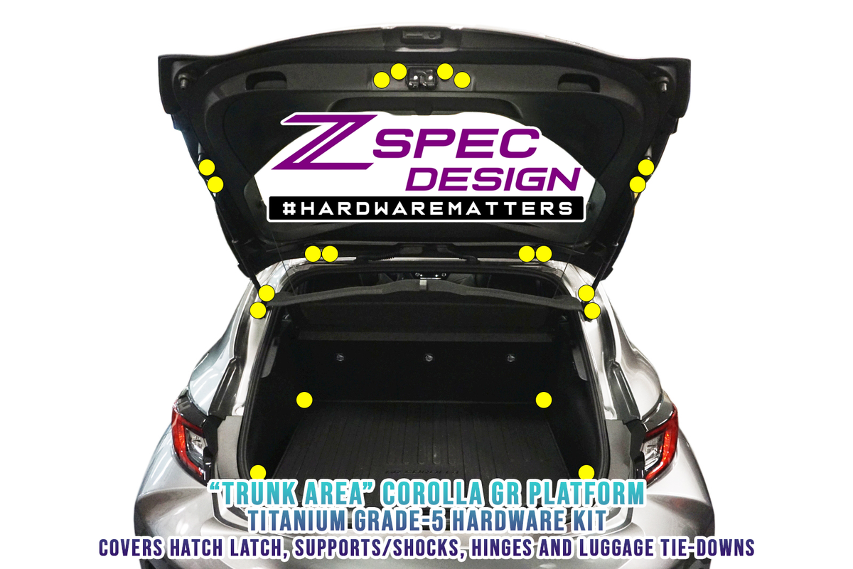 ZSPEC Trunk-Area Fastener Kit for GR Corolla Hinges/Struts/Latch/Tie-Down Hooks Titanium  Keywords Dress Up Bolts Hardware Show Quality Car Show Upgrade Performance Engine Bay Project Car Hobby Garage