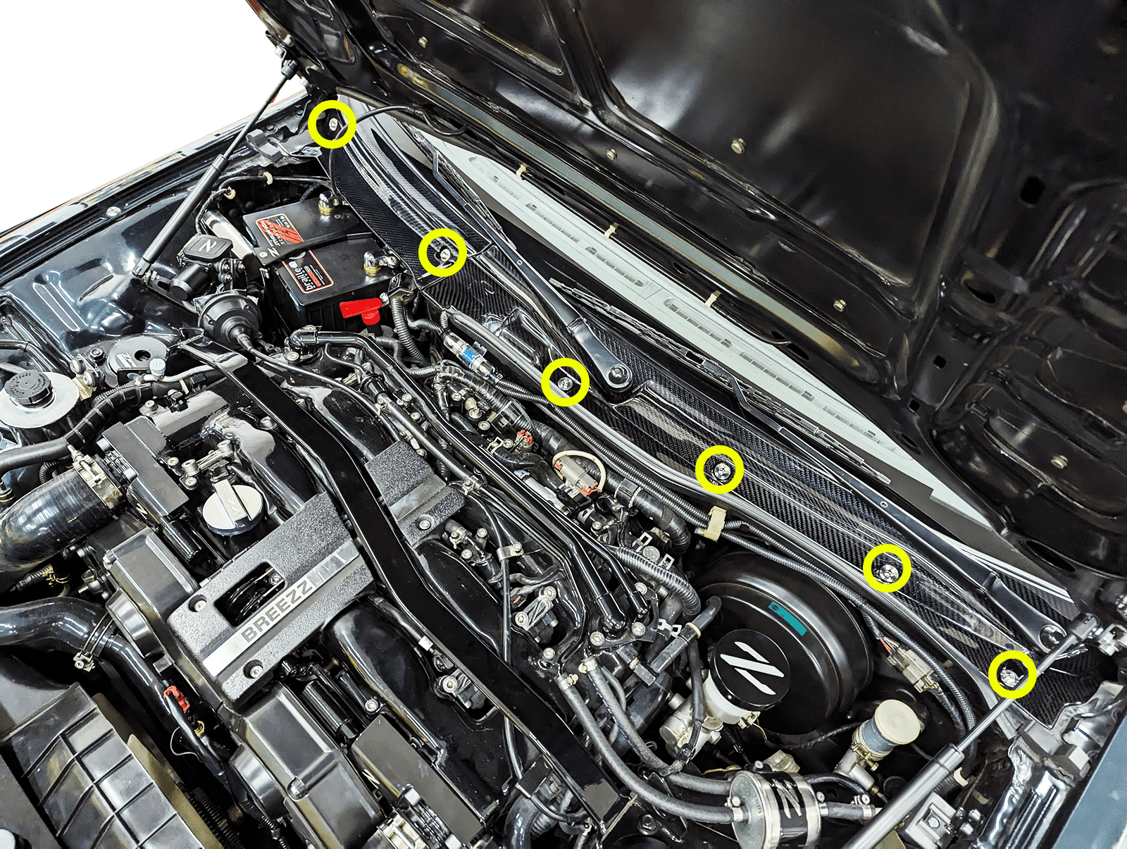 ZSPEC "Round Cowl-Clips" Replacement Solution for Z32 300zx, Titanium Fastener Kit w/ Well Nuts - ZSPEC Design LLC - Hardware Fasteners - 350z, clip replacement, Fastener Kit, nissan, nissanz, titanium, z33 - zspecdesign.com